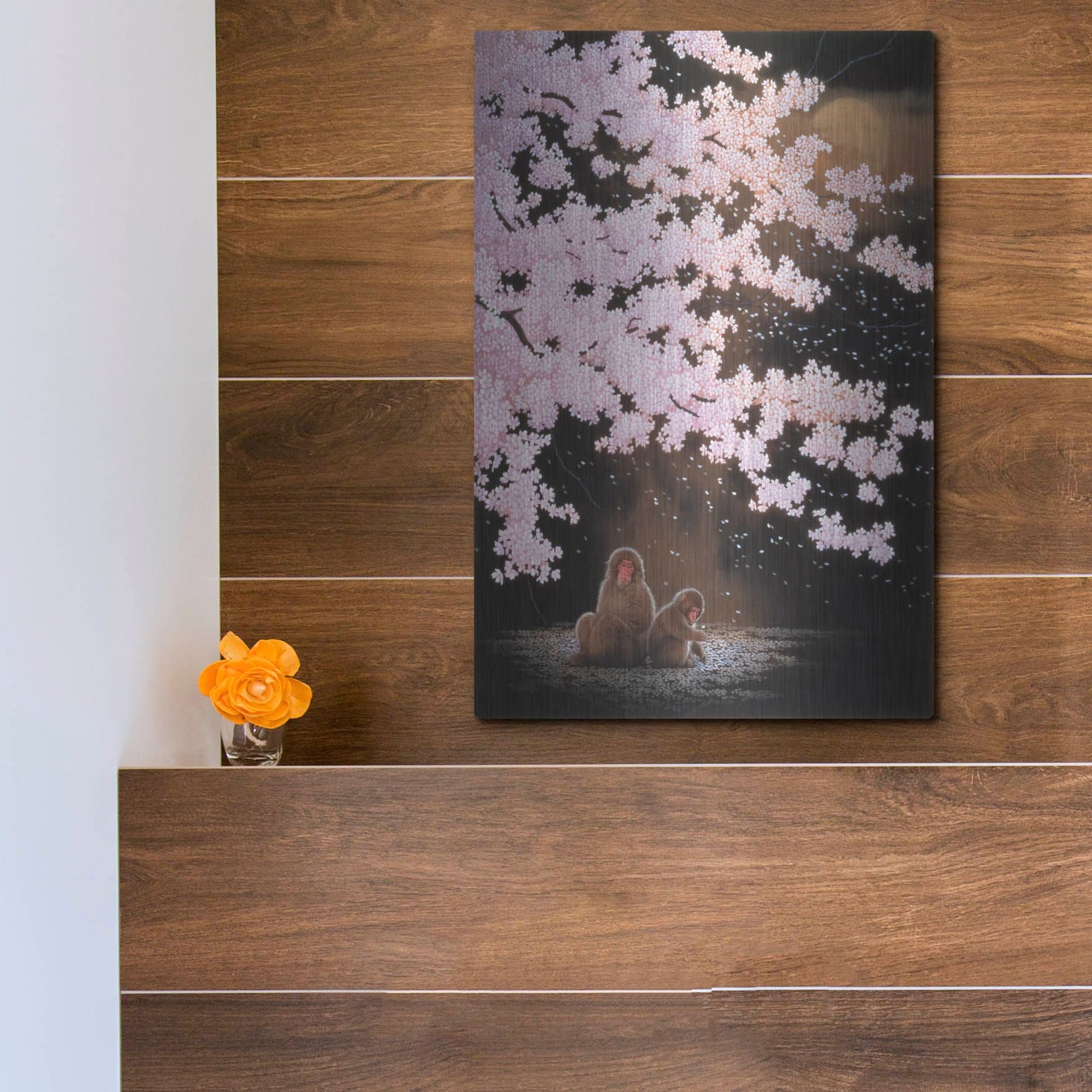 Luxe Metal Art 'Falling Cherry Blossoms' by Joh Naito, Metal Wall Art,12x16