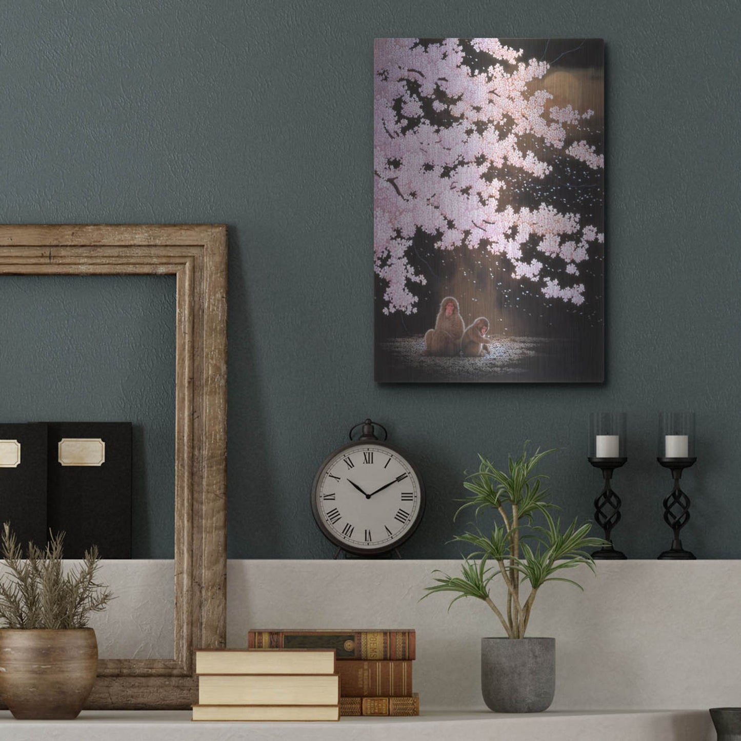 Luxe Metal Art 'Falling Cherry Blossoms' by Joh Naito, Metal Wall Art,12x16