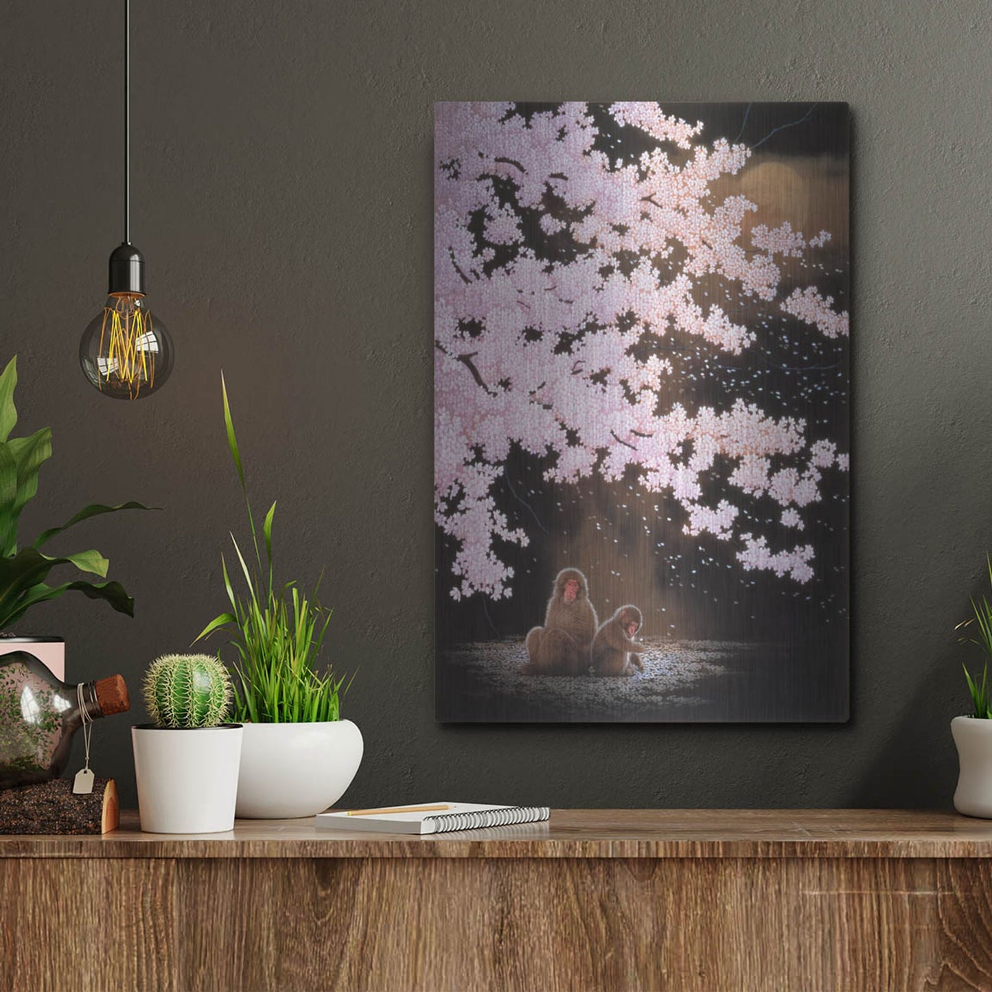 Luxe Metal Art 'Falling Cherry Blossoms' by Joh Naito, Metal Wall Art,12x16