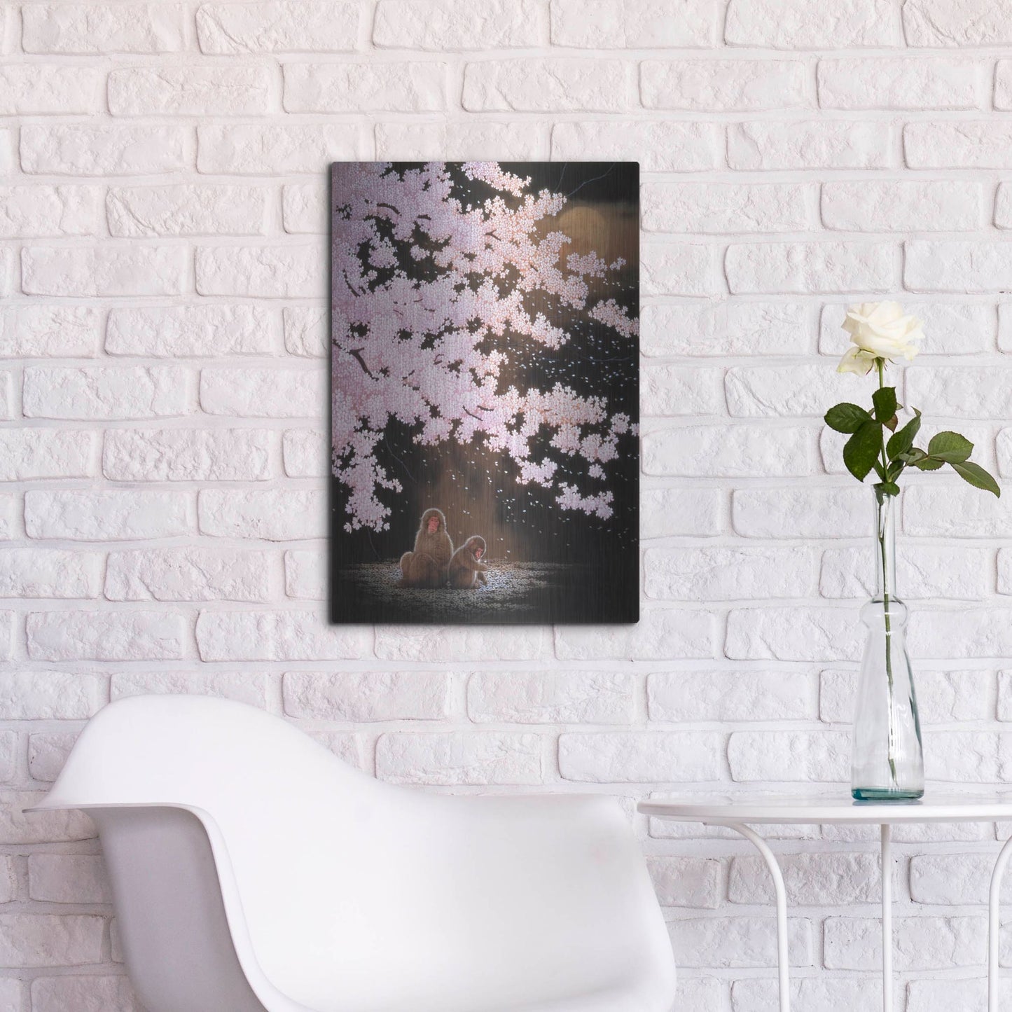 Luxe Metal Art 'Falling Cherry Blossoms' by Joh Naito, Metal Wall Art,16x24