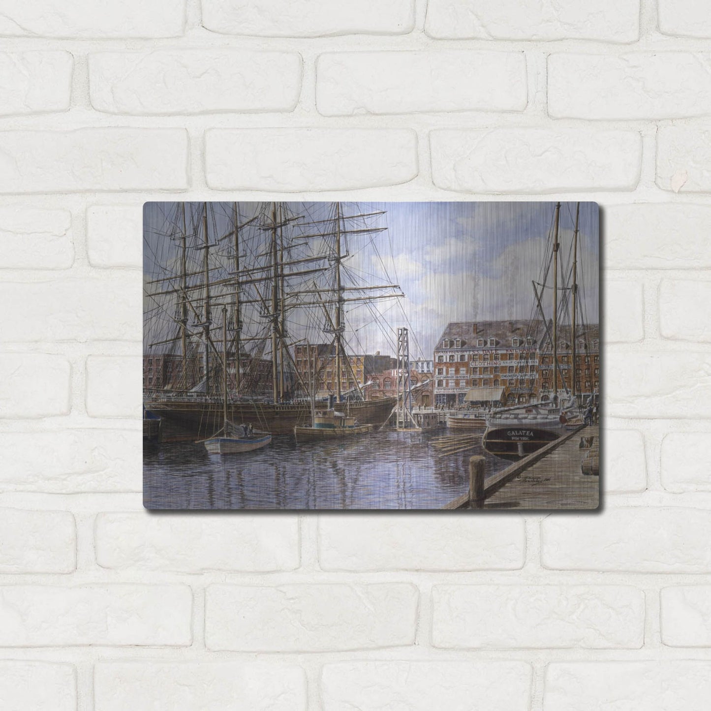 Luxe Metal Art 'NYC, Pier 28 Ca. 1876' by Stanton Manolakas, Metal Wall Art,16x12