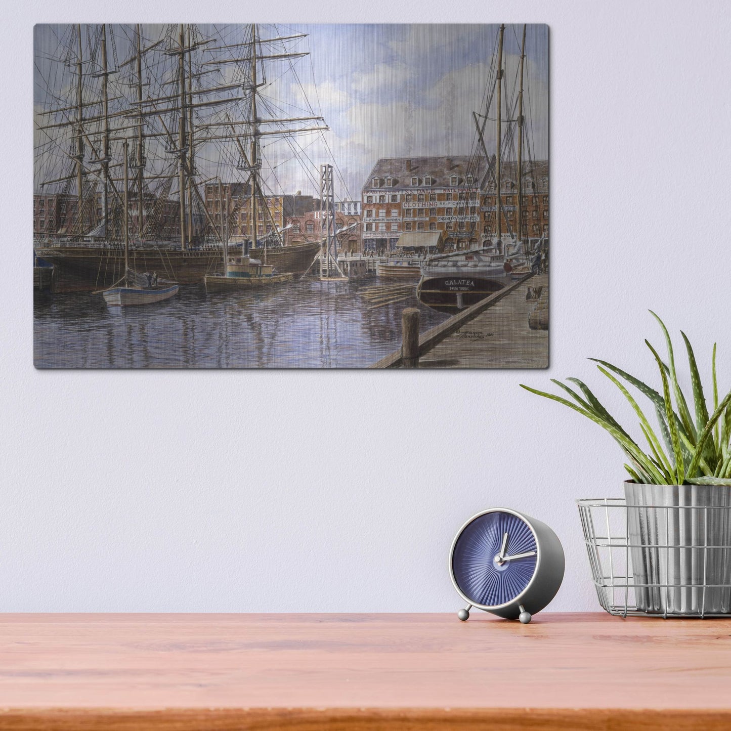 Luxe Metal Art 'NYC, Pier 28 Ca. 1876' by Stanton Manolakas, Metal Wall Art,16x12