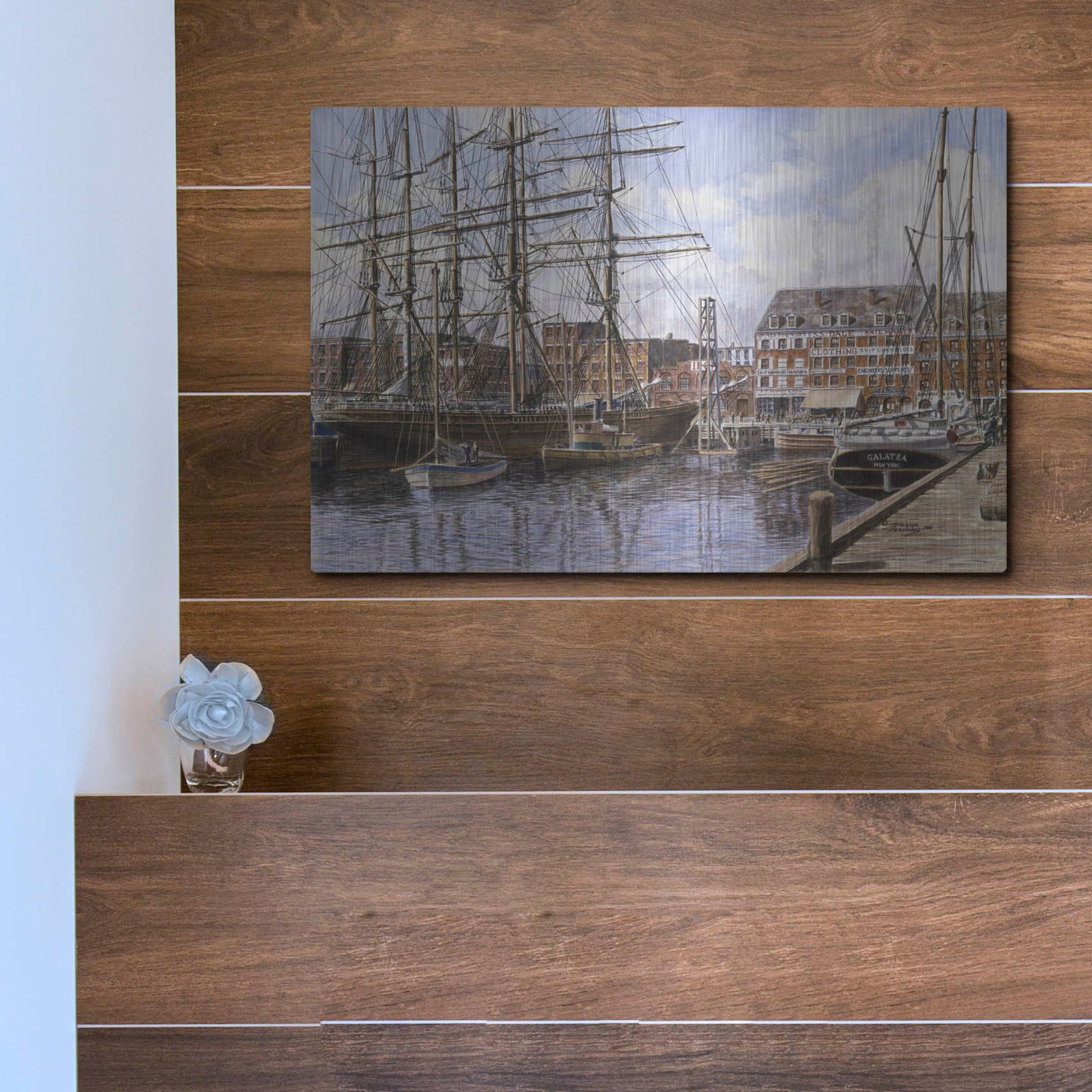 Luxe Metal Art 'NYC, Pier 28 Ca. 1876' by Stanton Manolakas, Metal Wall Art,16x12