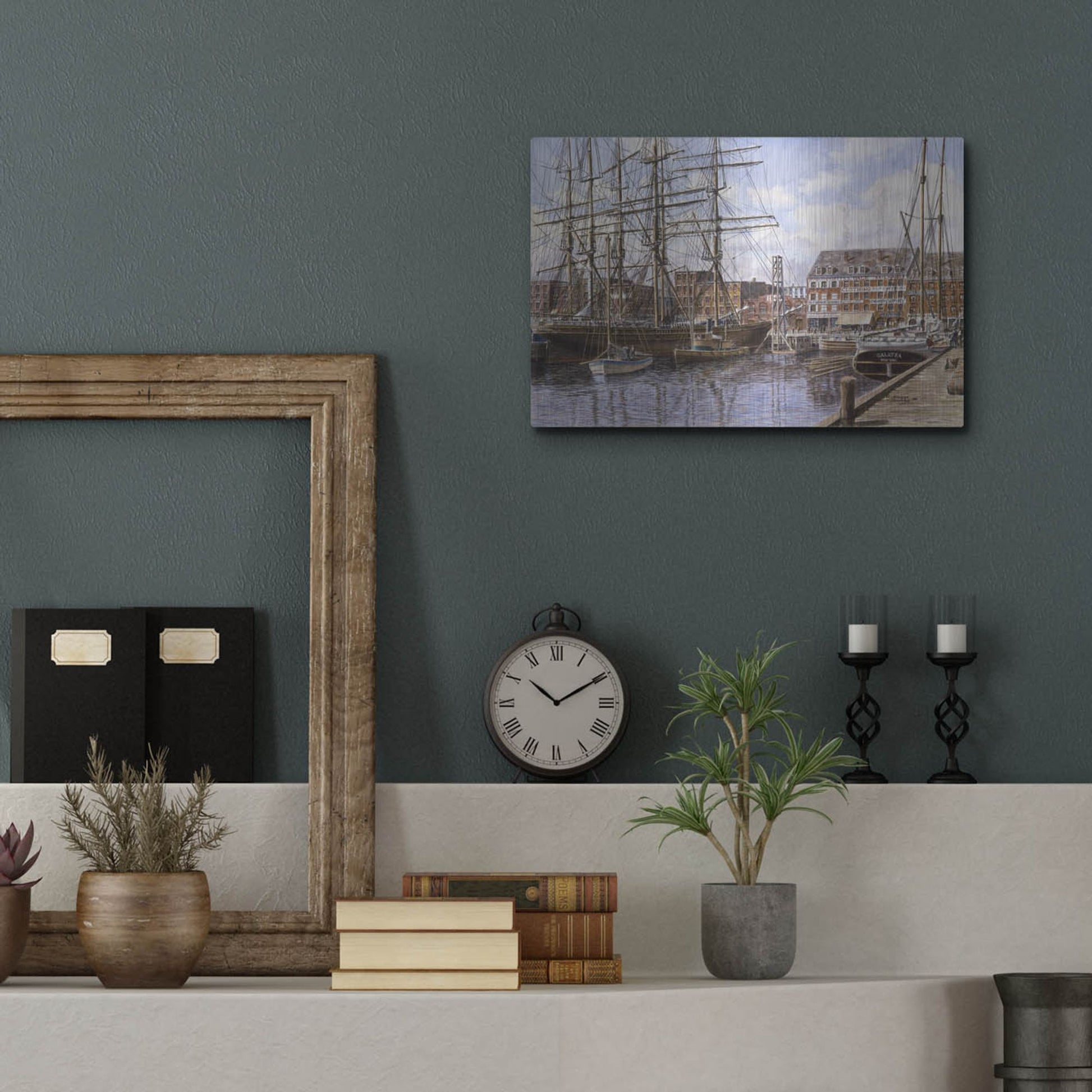 Luxe Metal Art 'NYC, Pier 28 Ca. 1876' by Stanton Manolakas, Metal Wall Art,16x12