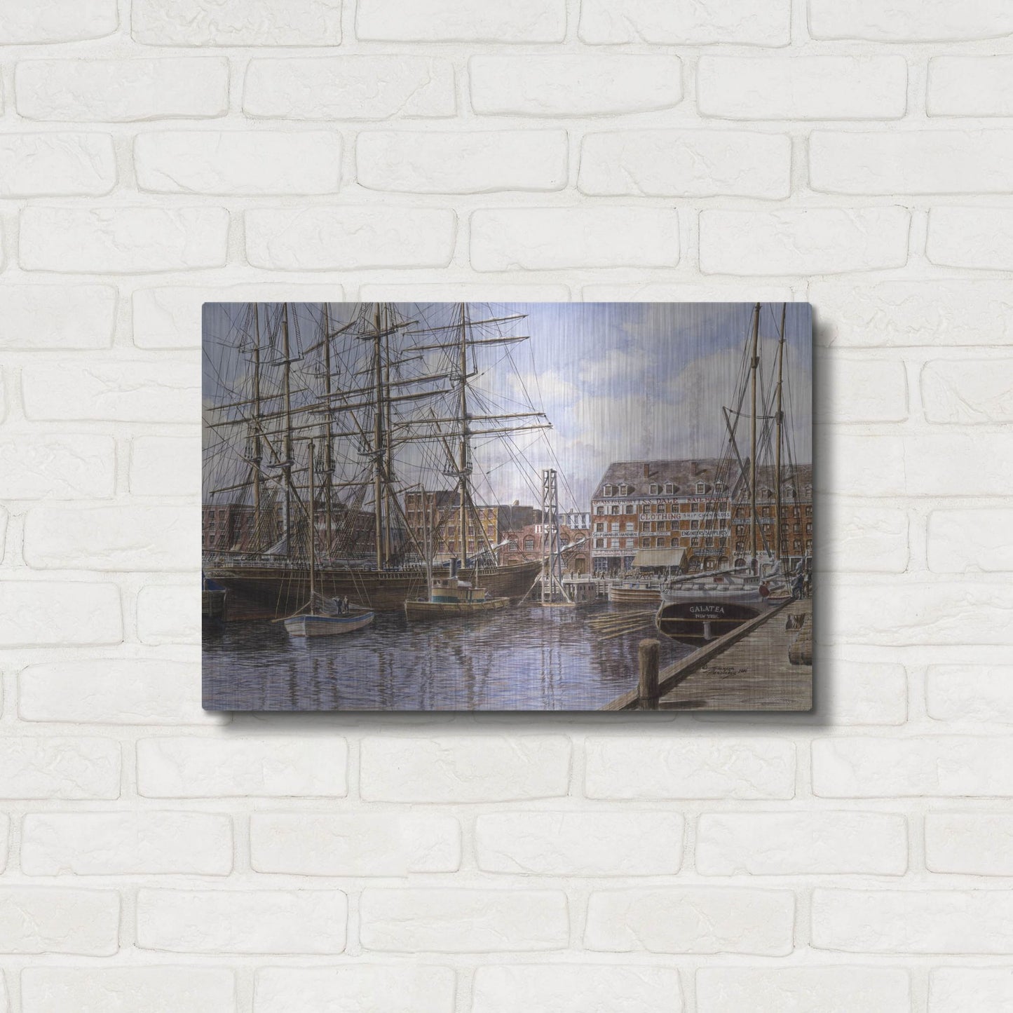 Luxe Metal Art 'NYC, Pier 28 Ca. 1876' by Stanton Manolakas, Metal Wall Art,24x16