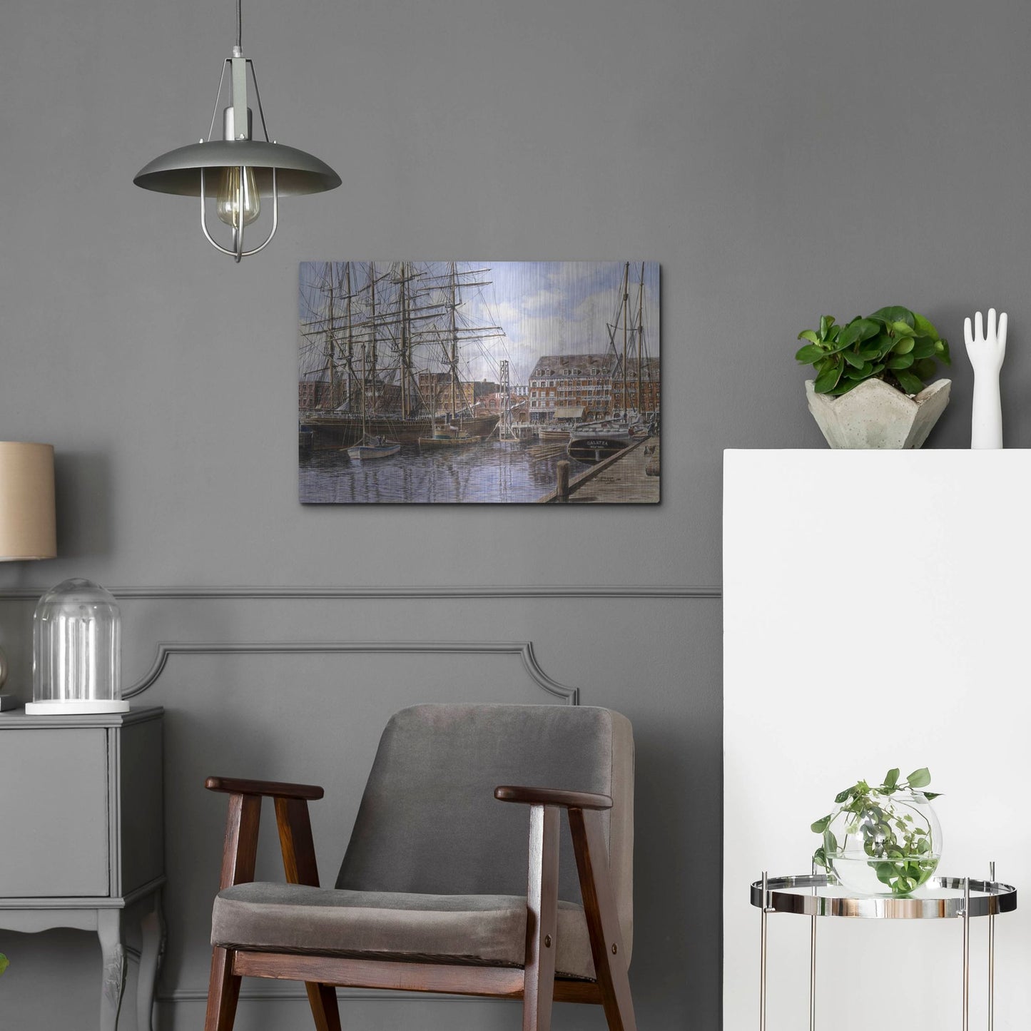 Luxe Metal Art 'NYC, Pier 28 Ca. 1876' by Stanton Manolakas, Metal Wall Art,24x16