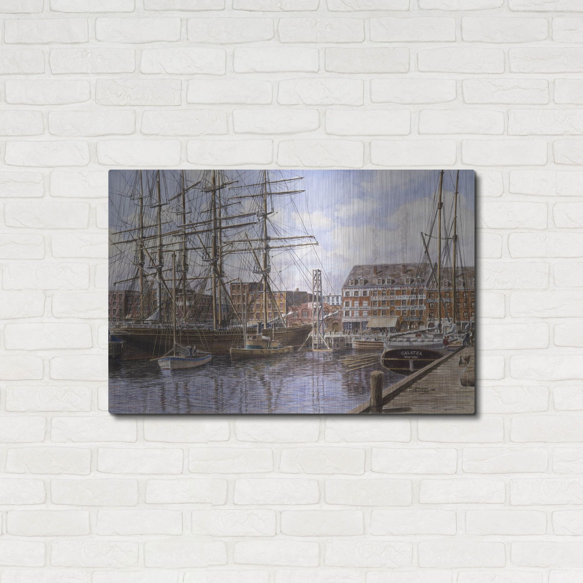 Luxe Metal Art 'NYC, Pier 28 Ca. 1876' by Stanton Manolakas, Metal Wall Art,36x24