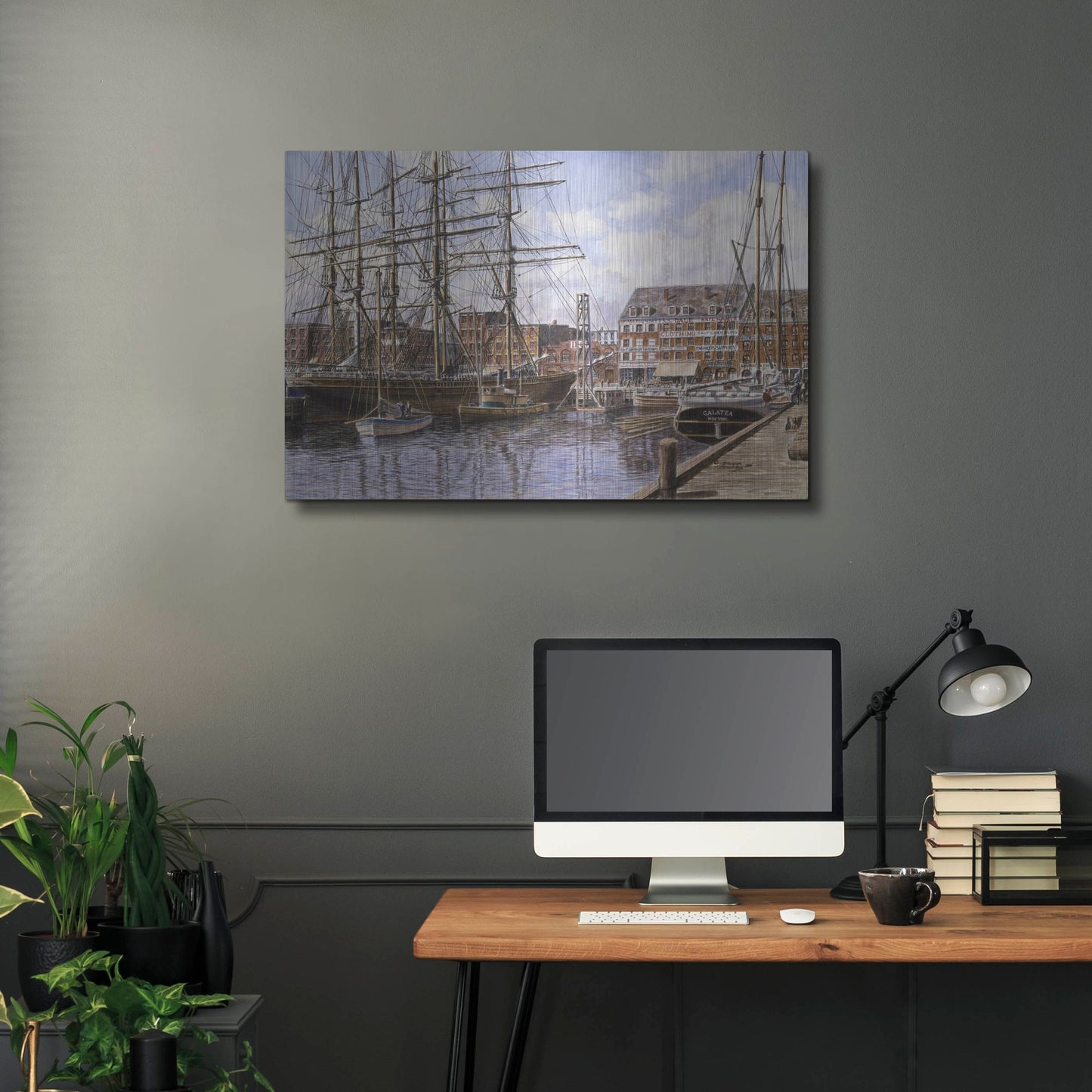 Luxe Metal Art 'NYC, Pier 28 Ca. 1876' by Stanton Manolakas, Metal Wall Art,36x24