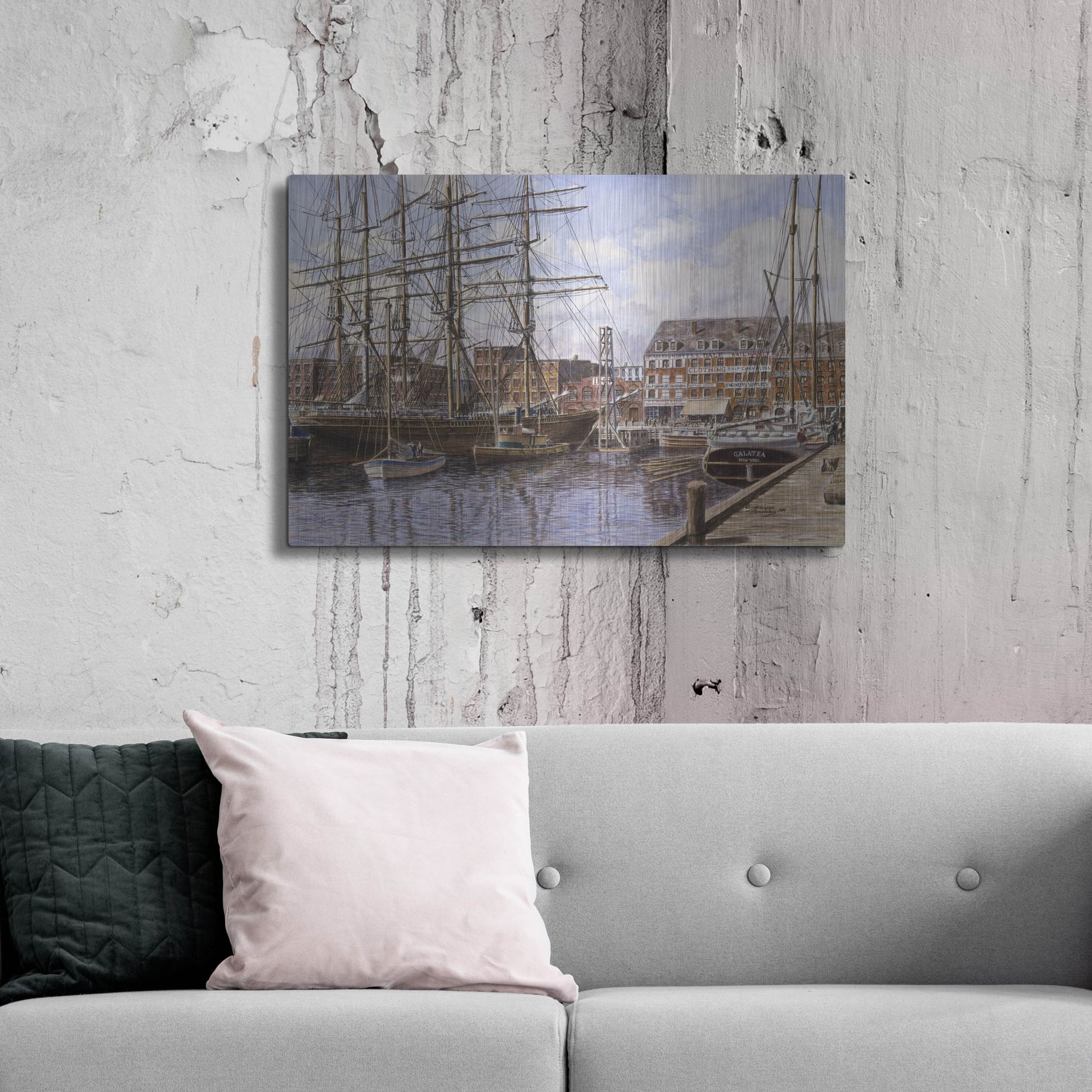 Luxe Metal Art 'NYC, Pier 28 Ca. 1876' by Stanton Manolakas, Metal Wall Art,36x24