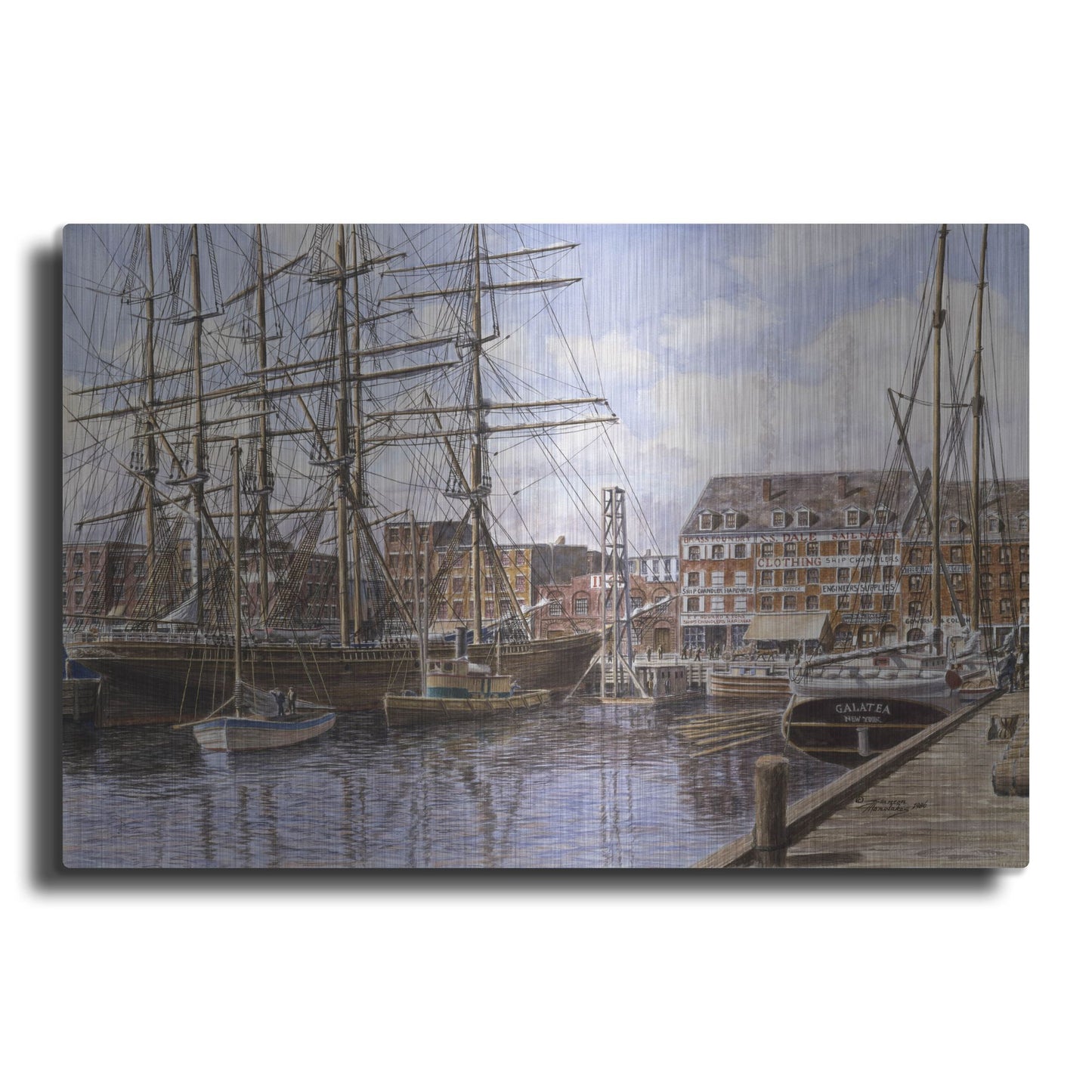 Luxe Metal Art 'NYC, Pier 28 Ca. 1876' by Stanton Manolakas, Metal Wall Art