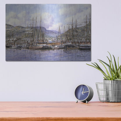 Luxe Metal Art 'Honolulu Harbor, Ca. 1898' by Stanton Manolakas, Metal Wall Art,16x12