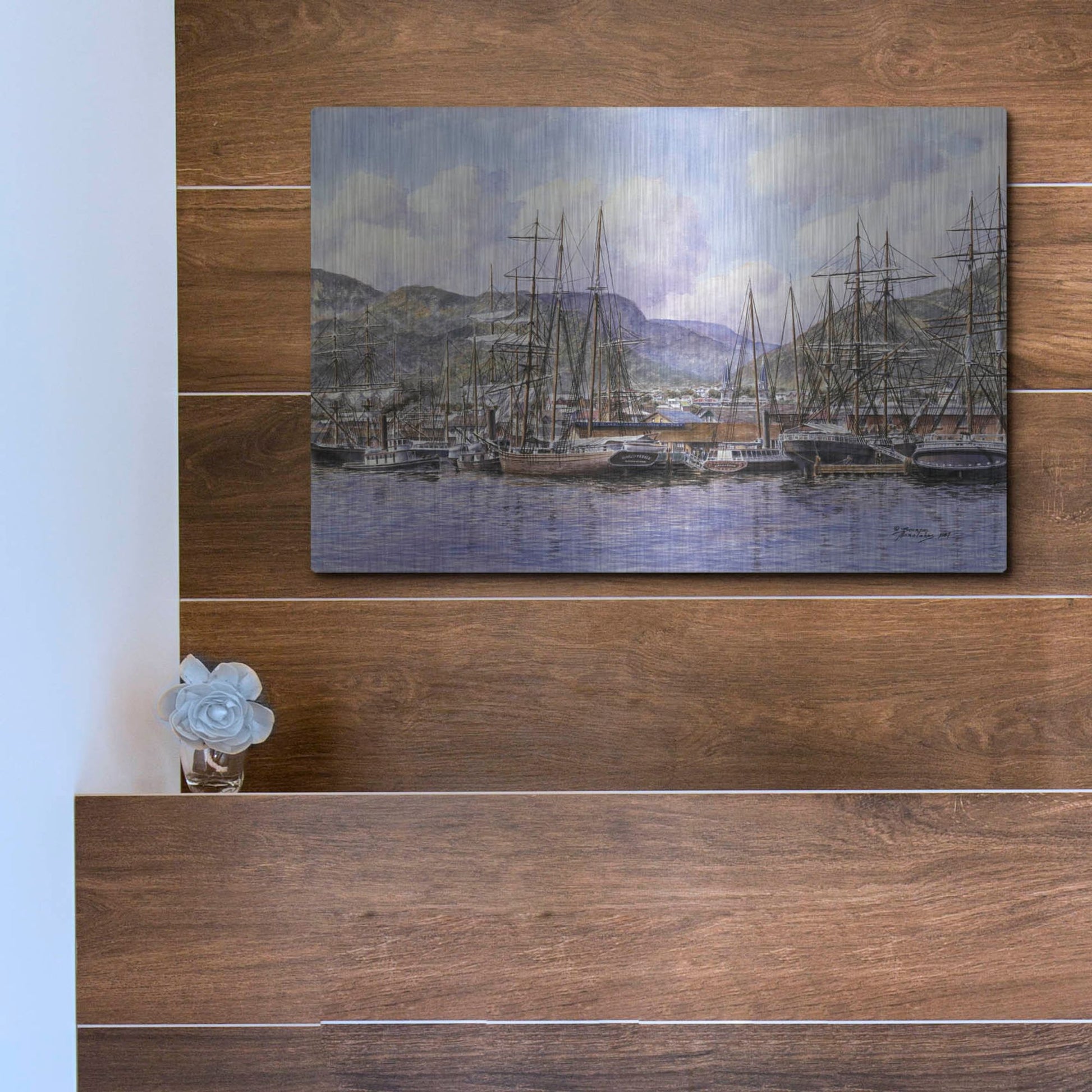 Luxe Metal Art 'Honolulu Harbor, Ca. 1898' by Stanton Manolakas, Metal Wall Art,16x12