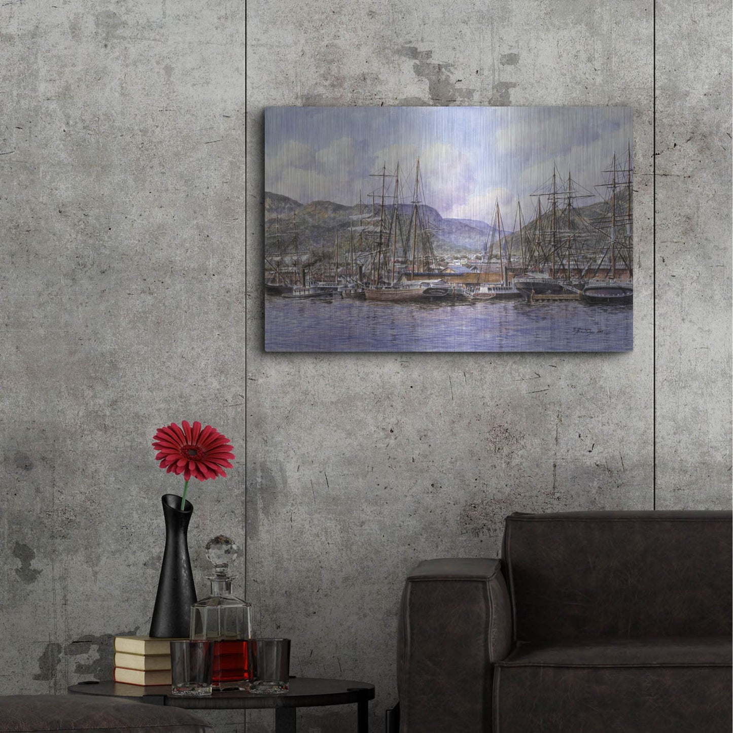 Luxe Metal Art 'Honolulu Harbor, Ca. 1898' by Stanton Manolakas, Metal Wall Art,36x24