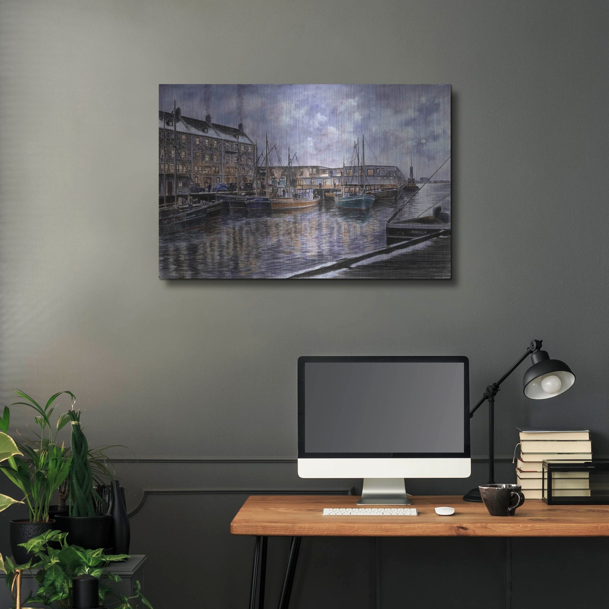 Luxe Metal Art 'Boston The Commercial Wharf' by Stanton Manolakas, Metal Wall Art,36x24