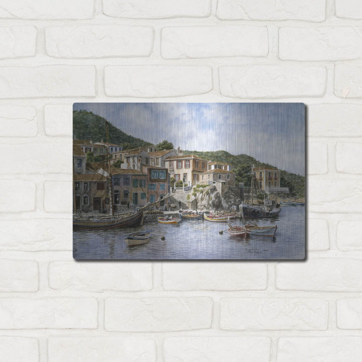 Luxe Metal Art 'Kokkari Samos, Greece, Fisherman's Corner' by Stanton Manolakas, Metal Wall Art,16x12