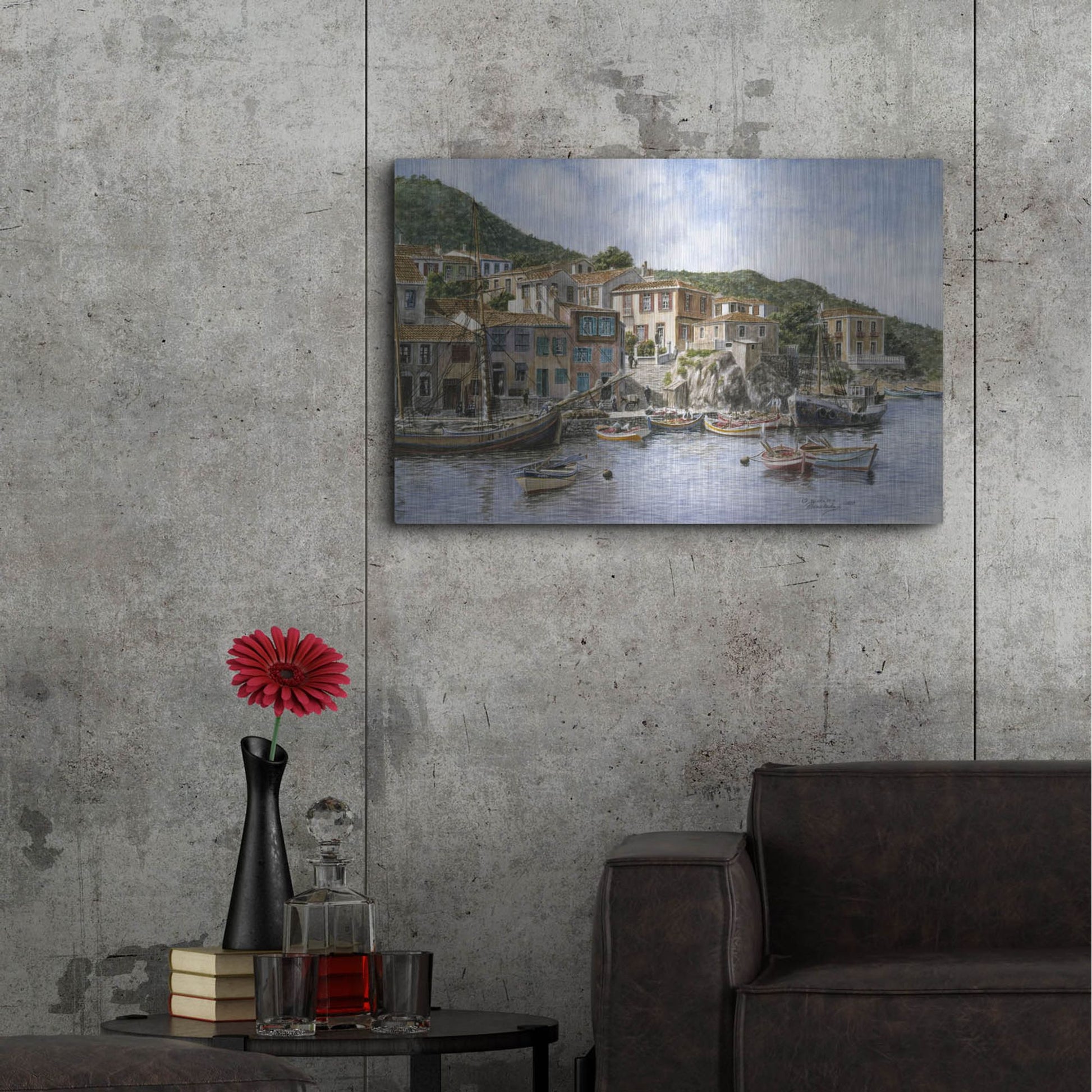 Luxe Metal Art 'Kokkari Samos, Greece, Fisherman's Corner' by Stanton Manolakas, Metal Wall Art,36x24