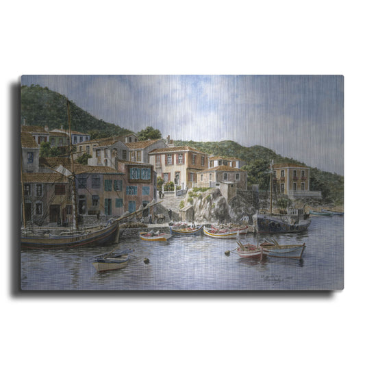 Luxe Metal Art 'Kokkari Samos, Greece, Fisherman's Corner' by Stanton Manolakas, Metal Wall Art