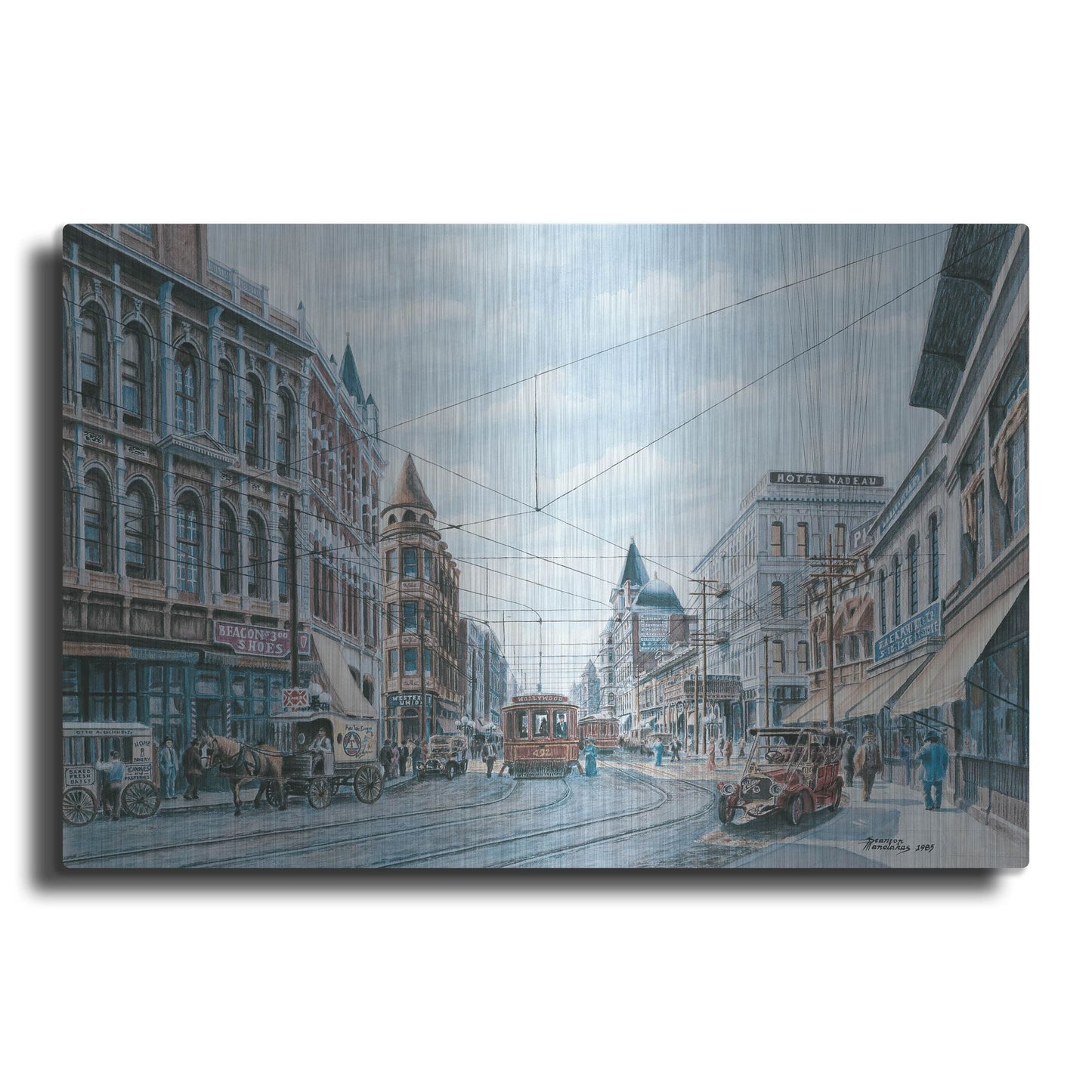 Luxe Metal Art 'Looking South On Spring St., Ca. 1909' by Stanton Manolakas, Metal Wall Art