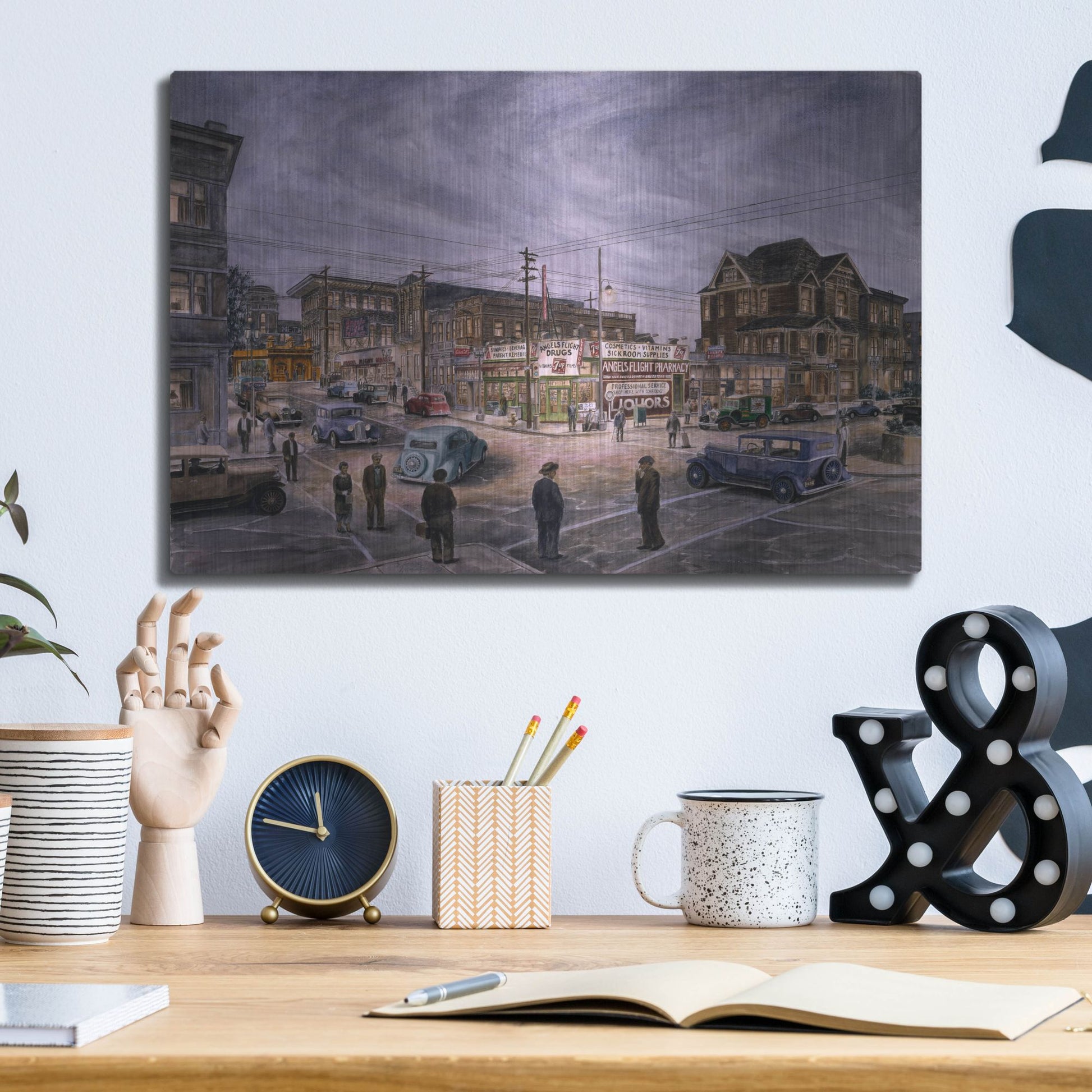 Luxe Metal Art 'A Night On Bunker Hill' by Stanton Manolakas, Metal Wall Art,16x12