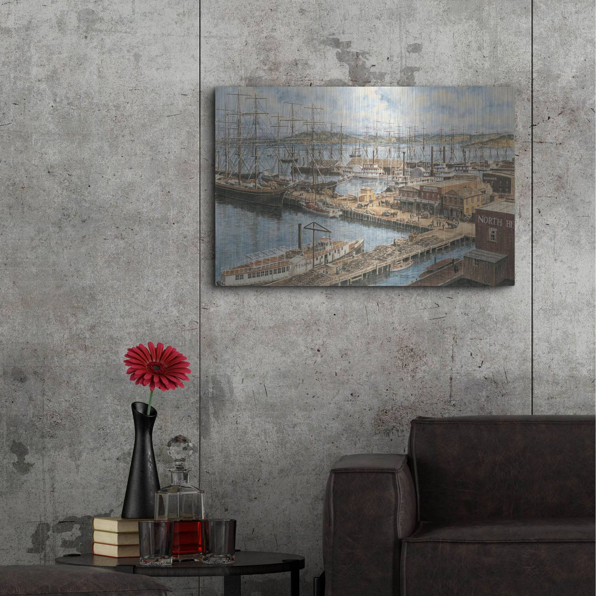 Luxe Metal Art 'The Vallejo St. Wharf' by Stanton Manolakas, Metal Wall Art,36x24