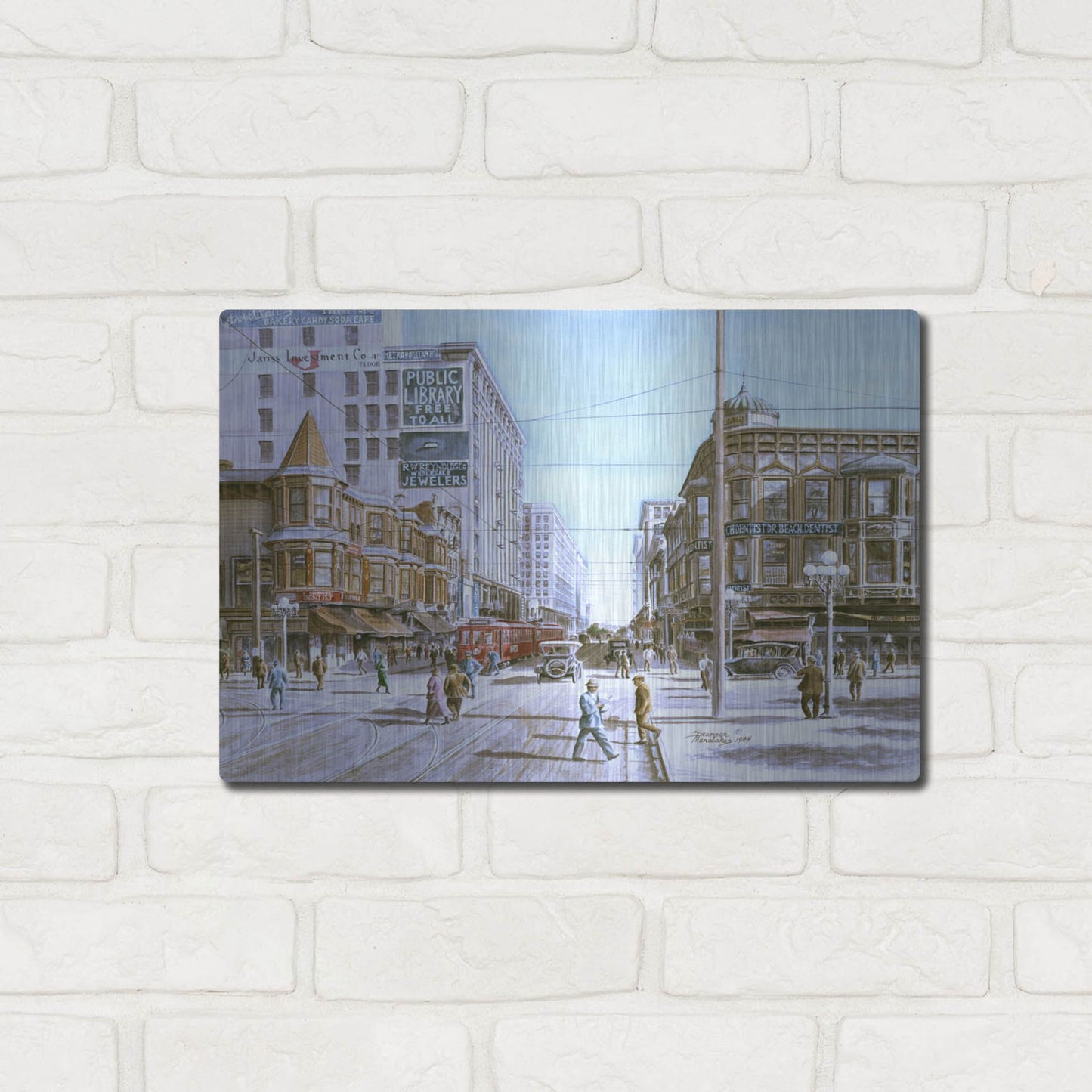 Luxe Metal Art 'Los Angeles 5Th And Hill' by Stanton Manolakas, Metal Wall Art,16x12