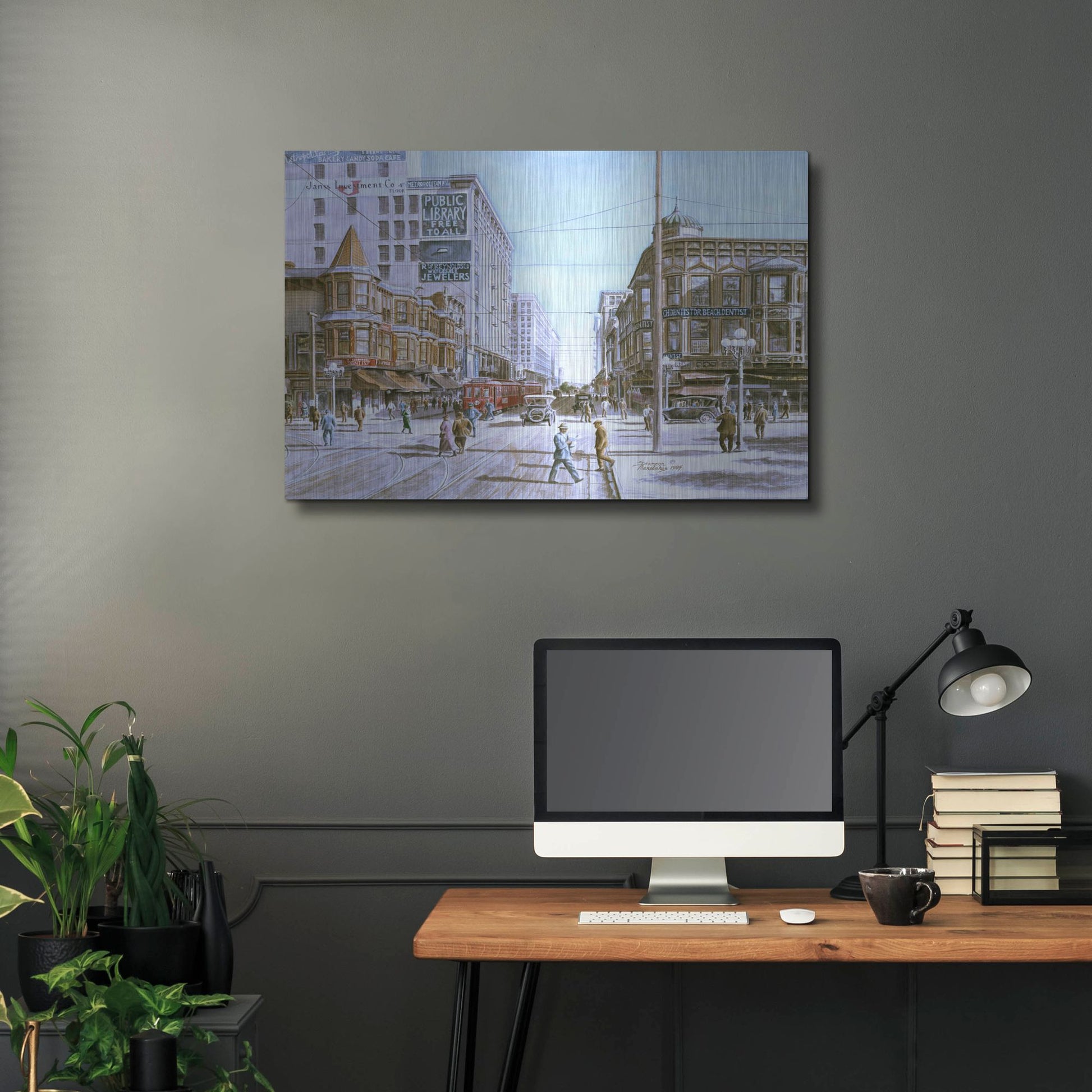 Luxe Metal Art 'Los Angeles 5Th And Hill' by Stanton Manolakas, Metal Wall Art,36x24