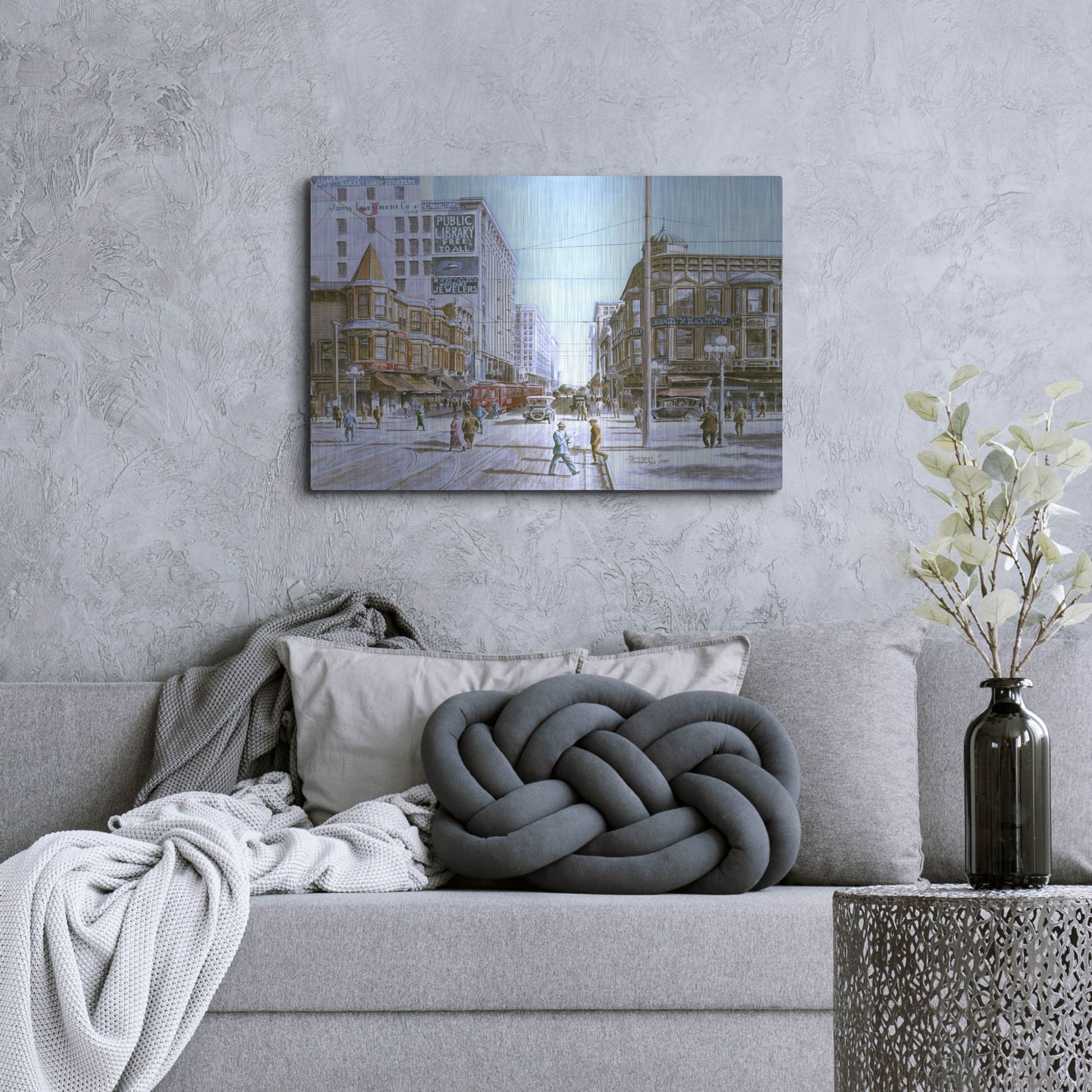 Luxe Metal Art 'Los Angeles 5Th And Hill' by Stanton Manolakas, Metal Wall Art,36x24