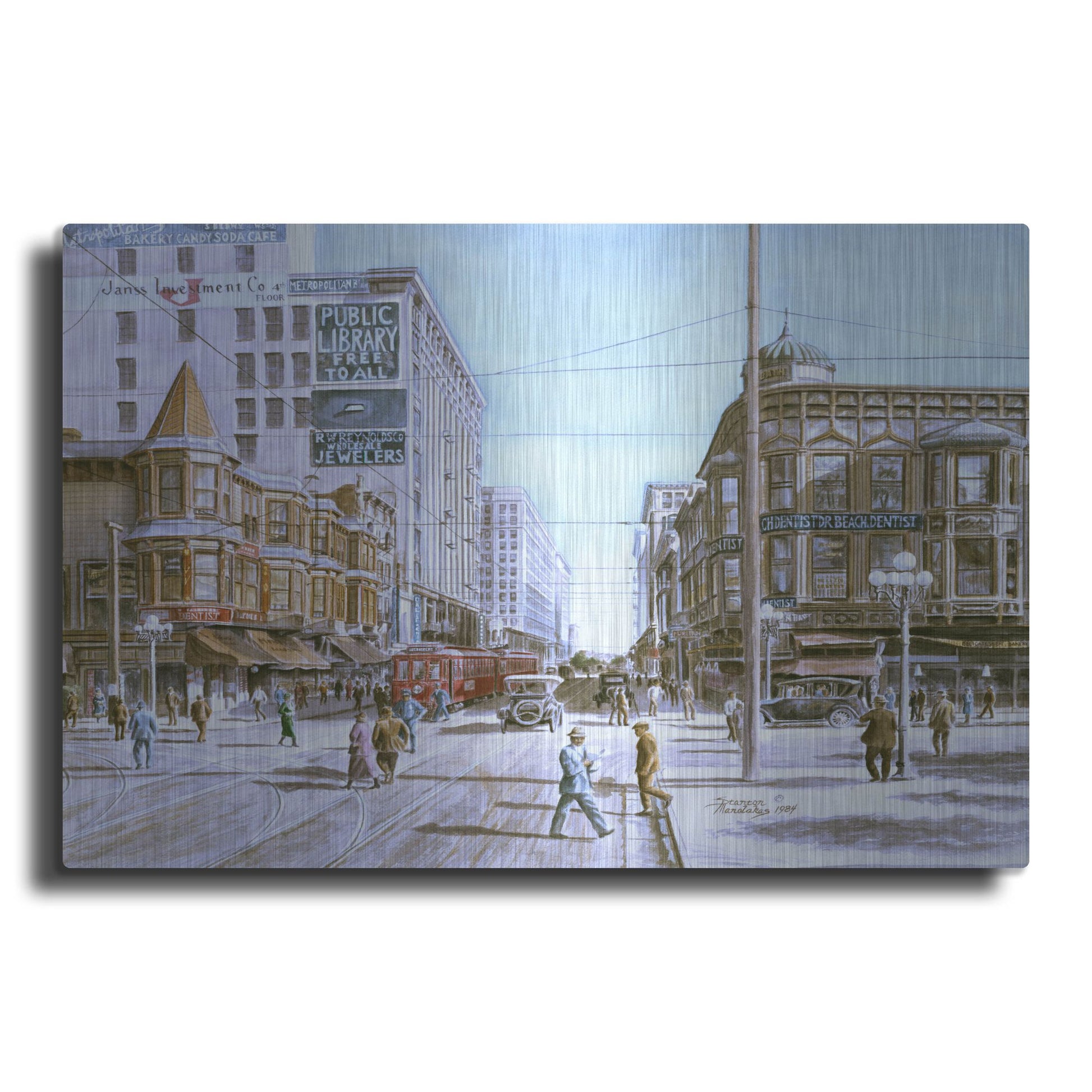 Luxe Metal Art 'Los Angeles 5Th And Hill' by Stanton Manolakas, Metal Wall Art