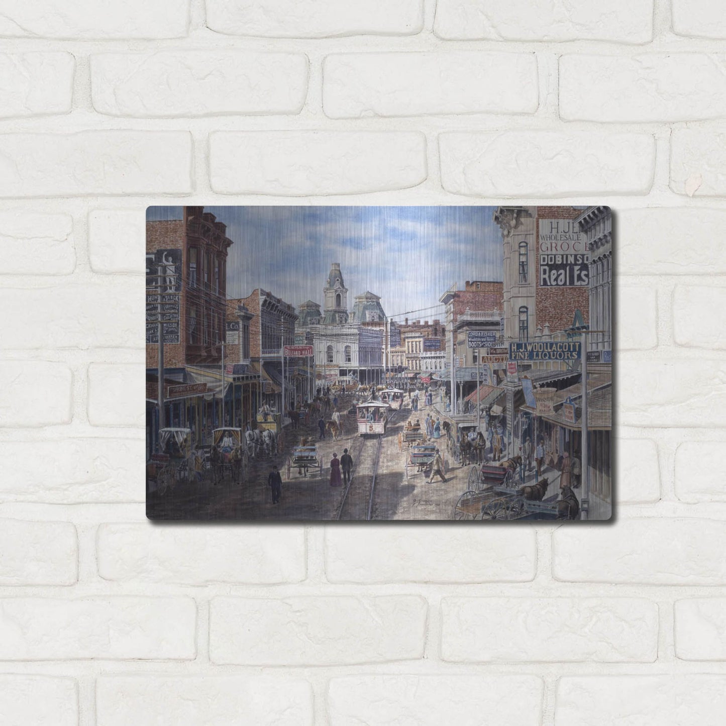 Luxe Metal Art 'Rush Hour Los Angeles, Spring St. Looking North' by Stanton Manolakas, Metal Wall Art,16x12