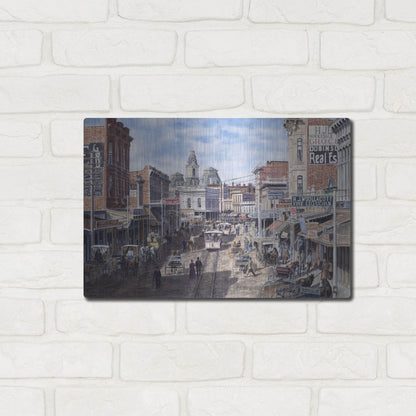 Luxe Metal Art 'Rush Hour Los Angeles, Spring St. Looking North' by Stanton Manolakas, Metal Wall Art,16x12