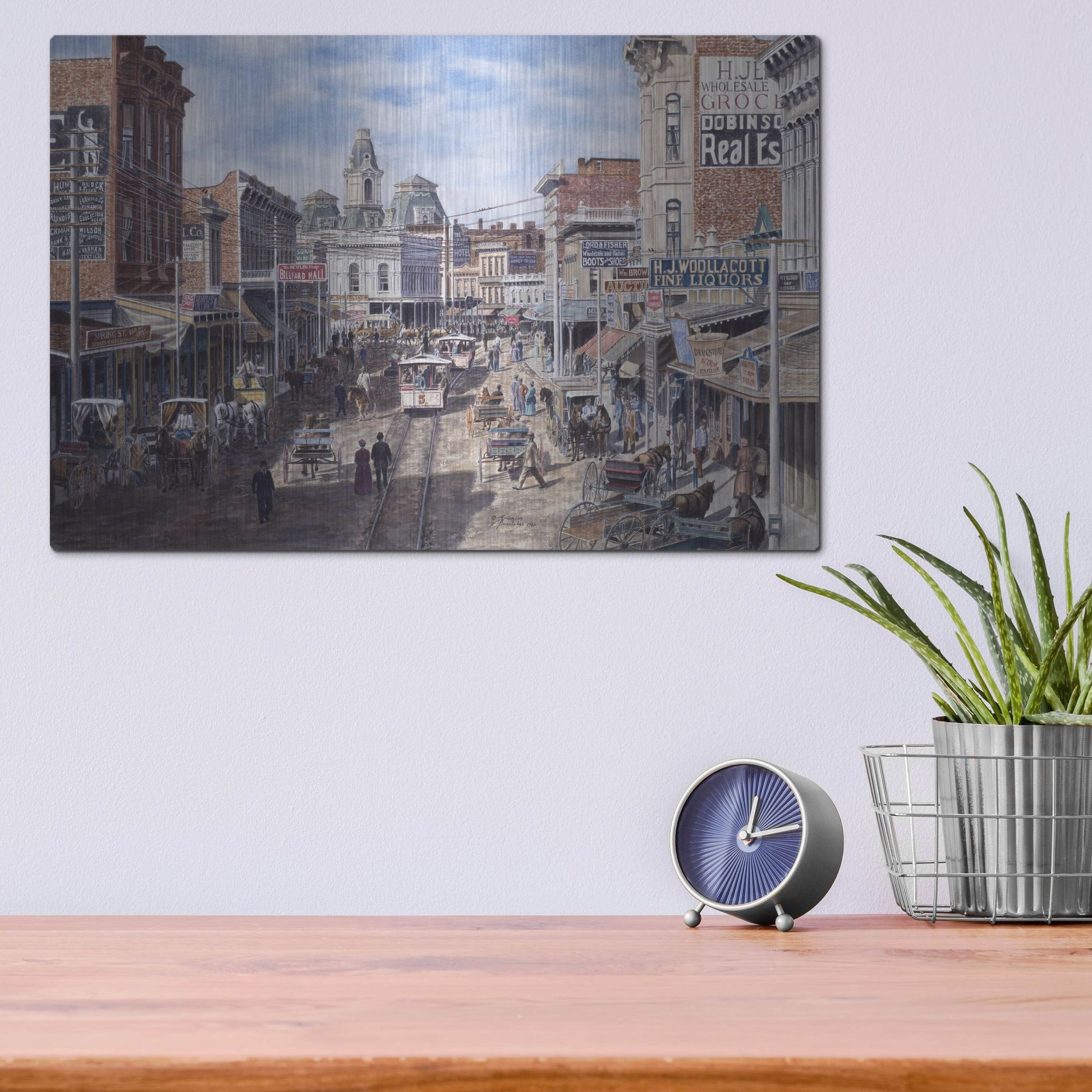 Luxe Metal Art 'Rush Hour Los Angeles, Spring St. Looking North' by Stanton Manolakas, Metal Wall Art,16x12