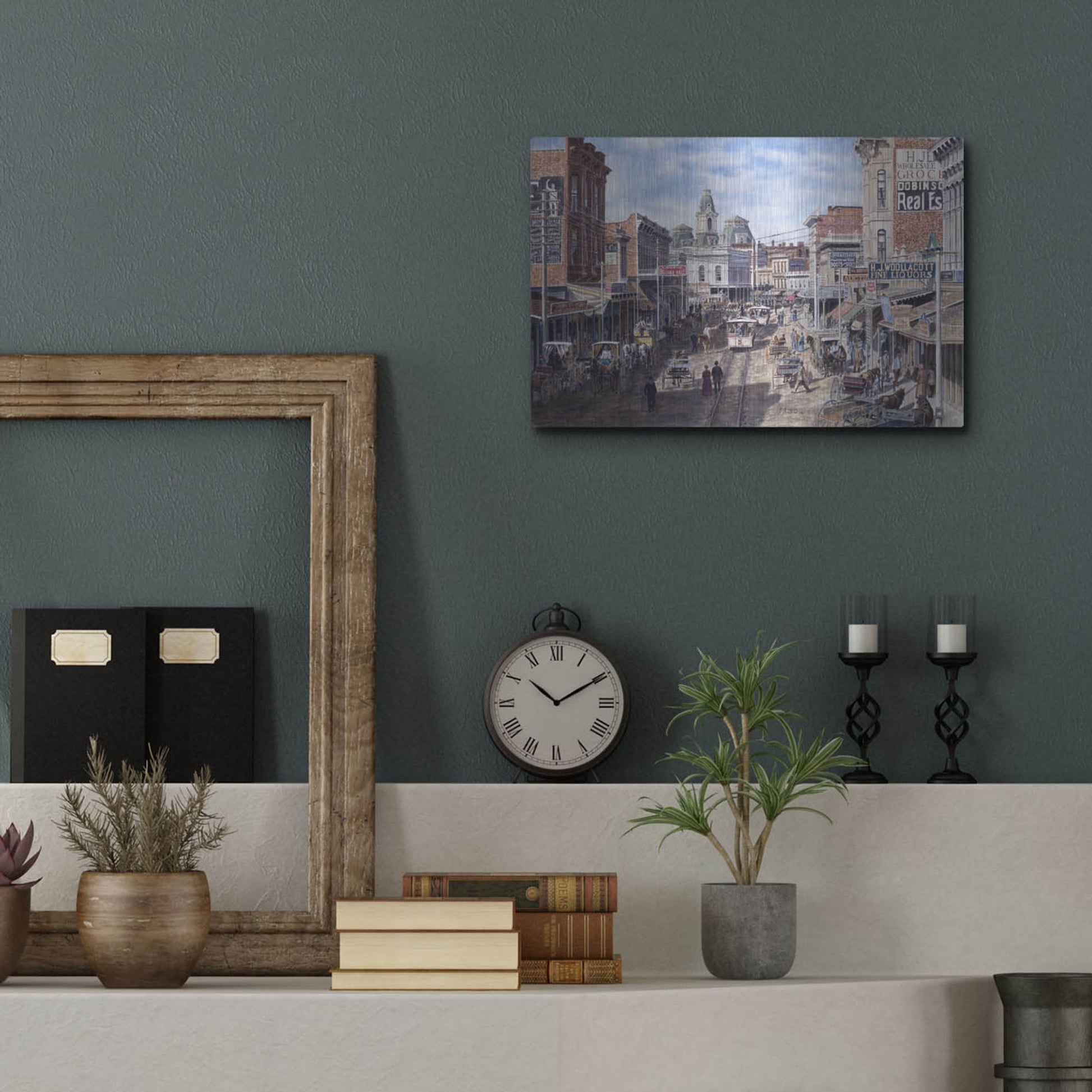 Luxe Metal Art 'Rush Hour Los Angeles, Spring St. Looking North' by Stanton Manolakas, Metal Wall Art,16x12