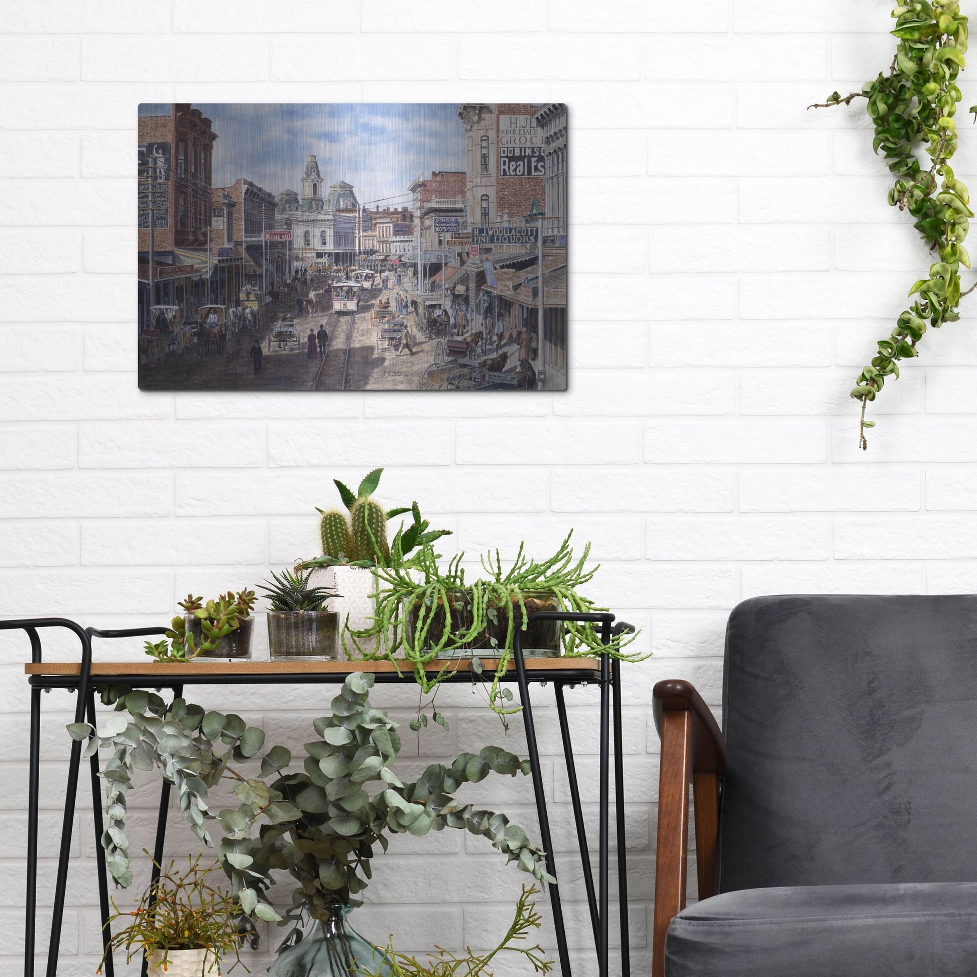 Luxe Metal Art 'Rush Hour Los Angeles, Spring St. Looking North' by Stanton Manolakas, Metal Wall Art,16x12