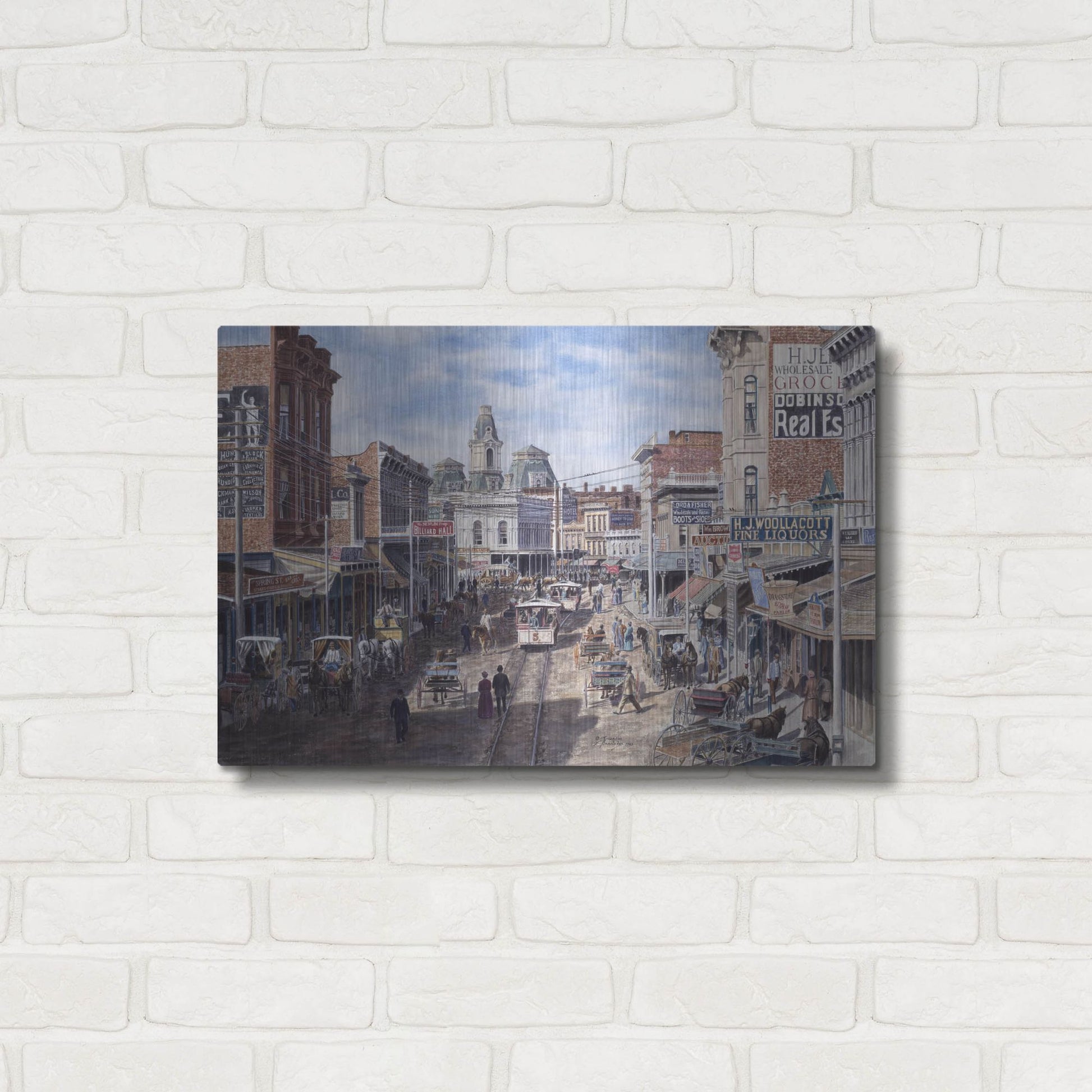 Luxe Metal Art 'Rush Hour Los Angeles, Spring St. Looking North' by Stanton Manolakas, Metal Wall Art,24x16