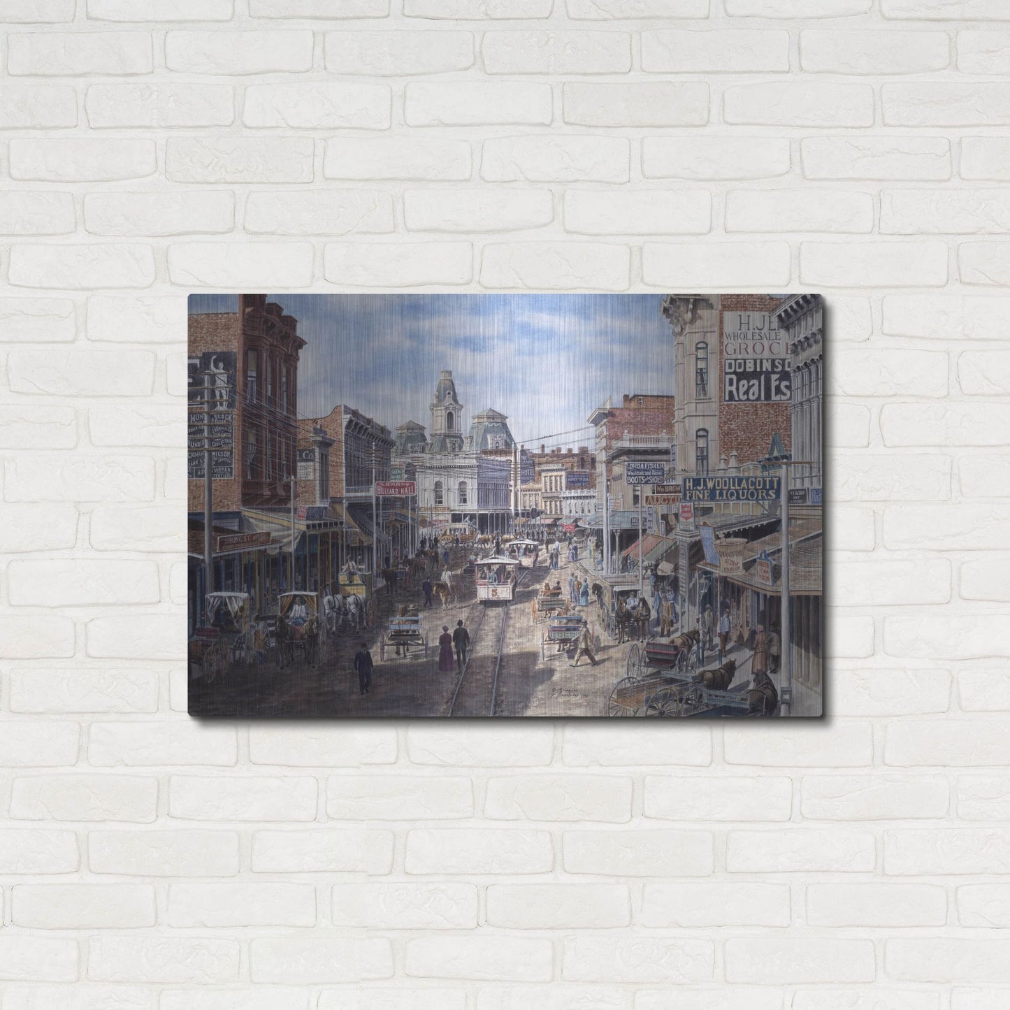 Luxe Metal Art 'Rush Hour Los Angeles, Spring St. Looking North' by Stanton Manolakas, Metal Wall Art,36x24