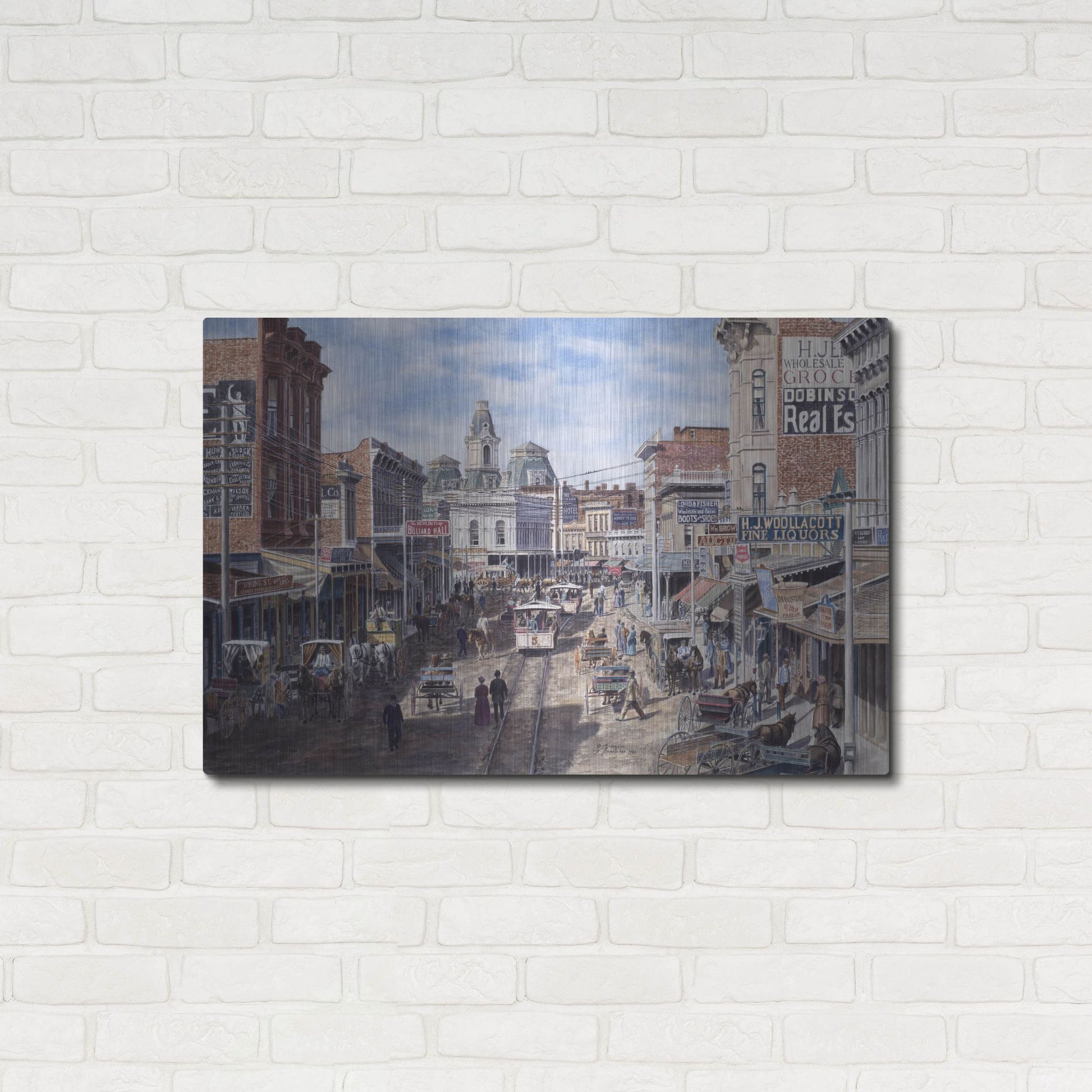 Luxe Metal Art 'Rush Hour Los Angeles, Spring St. Looking North' by Stanton Manolakas, Metal Wall Art,36x24