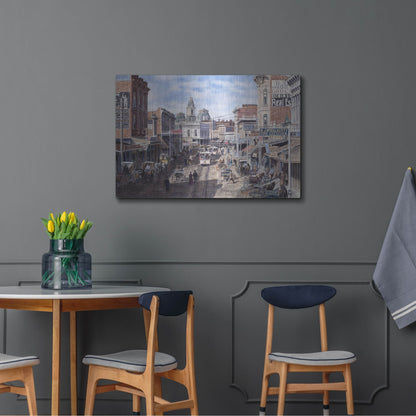 Luxe Metal Art 'Rush Hour Los Angeles, Spring St. Looking North' by Stanton Manolakas, Metal Wall Art,36x24