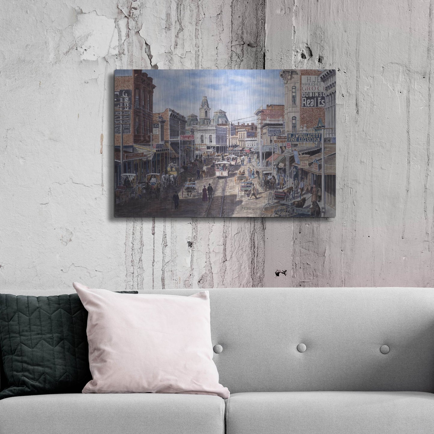 Luxe Metal Art 'Rush Hour Los Angeles, Spring St. Looking North' by Stanton Manolakas, Metal Wall Art,36x24