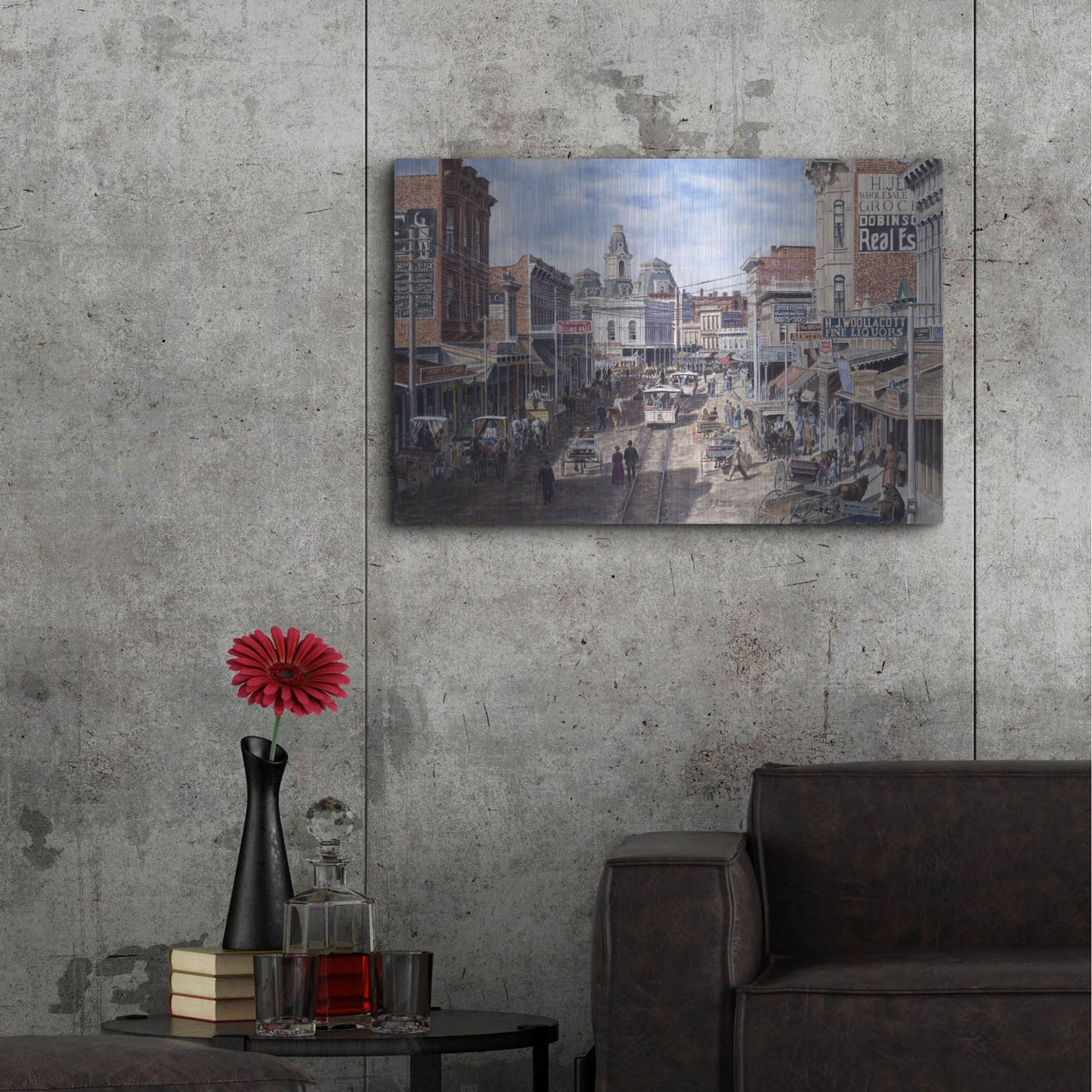Luxe Metal Art 'Rush Hour Los Angeles, Spring St. Looking North' by Stanton Manolakas, Metal Wall Art,36x24