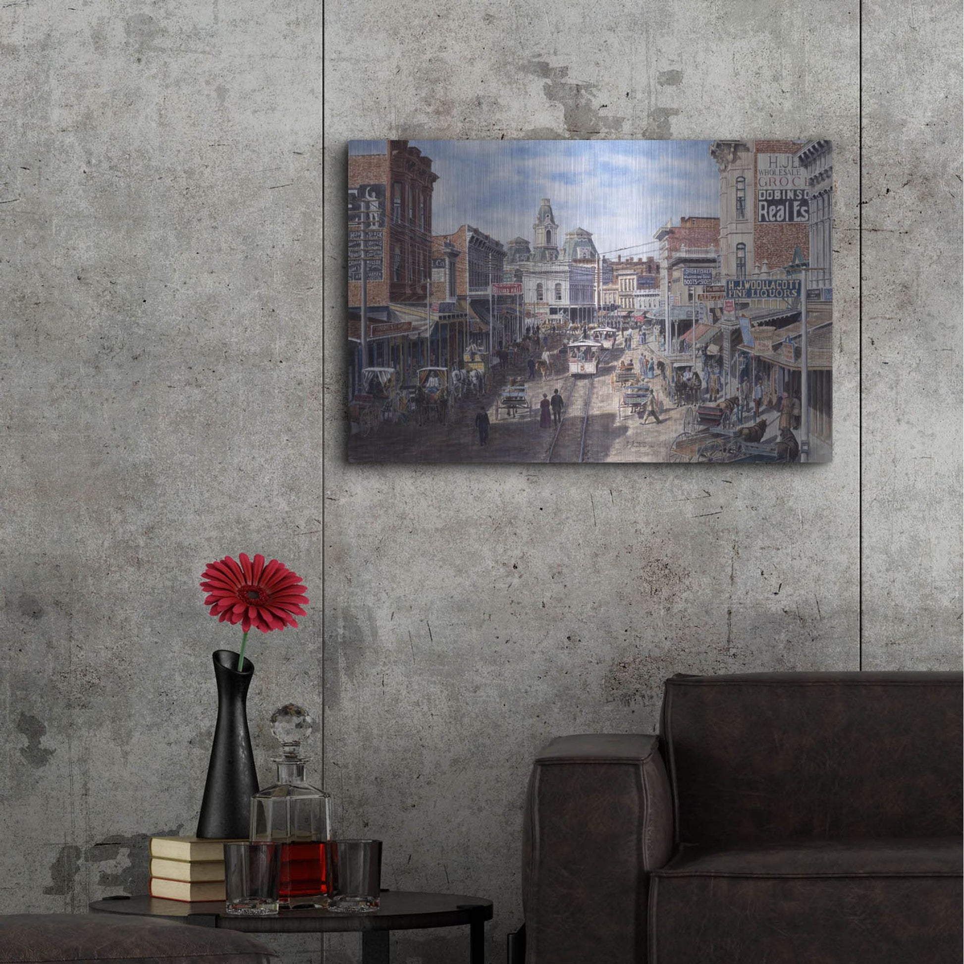 Luxe Metal Art 'Rush Hour Los Angeles, Spring St. Looking North' by Stanton Manolakas, Metal Wall Art,36x24