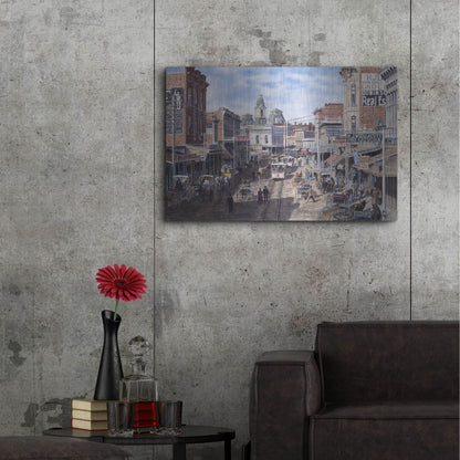 Luxe Metal Art 'Rush Hour Los Angeles, Spring St. Looking North' by Stanton Manolakas, Metal Wall Art,36x24