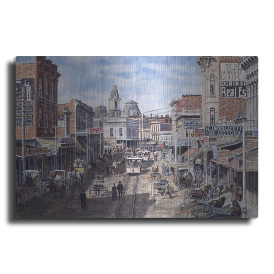 Luxe Metal Art 'Rush Hour Los Angeles, Spring St. Looking North' by Stanton Manolakas, Metal Wall Art