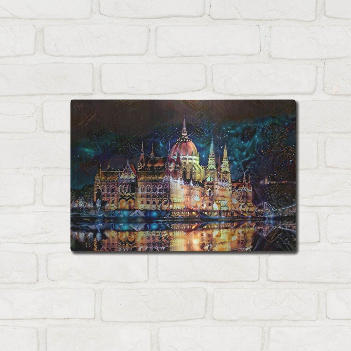 Luxe Metal Art 'Budapest Hungary Parliament At Night' by Pedro Gavidia, Metal Wall Art,16x12