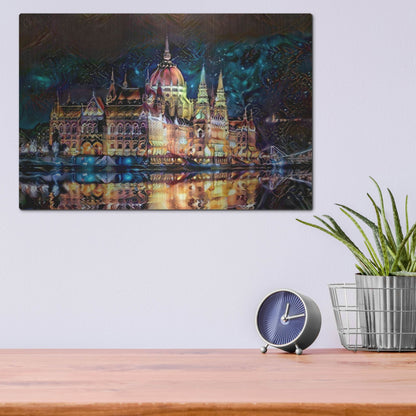 Luxe Metal Art 'Budapest Hungary Parliament At Night' by Pedro Gavidia, Metal Wall Art,16x12