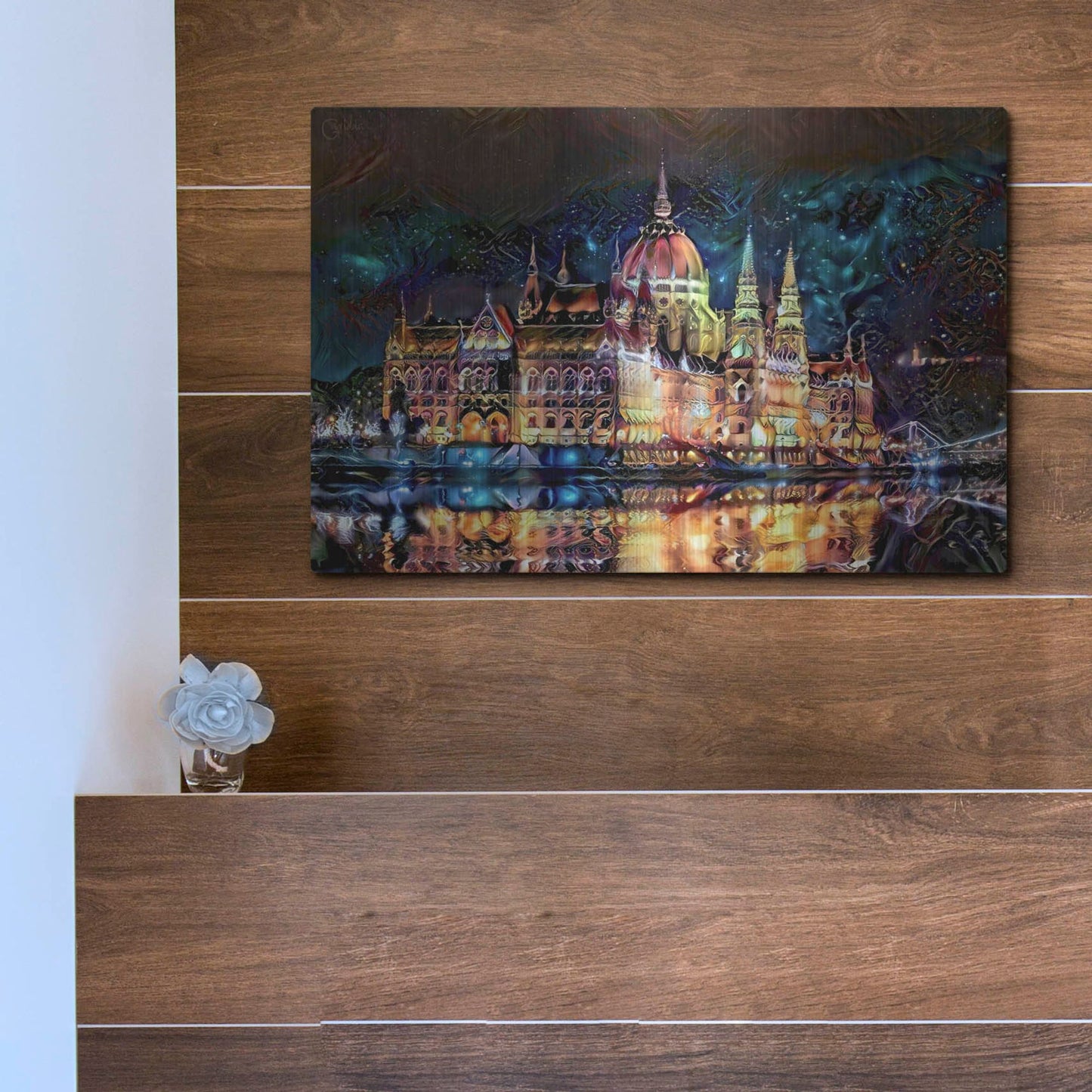 Luxe Metal Art 'Budapest Hungary Parliament At Night' by Pedro Gavidia, Metal Wall Art,16x12