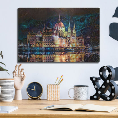 Luxe Metal Art 'Budapest Hungary Parliament At Night' by Pedro Gavidia, Metal Wall Art,16x12