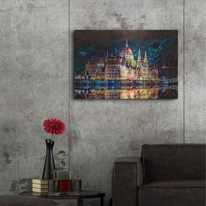 Luxe Metal Art 'Budapest Hungary Parliament At Night' by Pedro Gavidia, Metal Wall Art,36x24