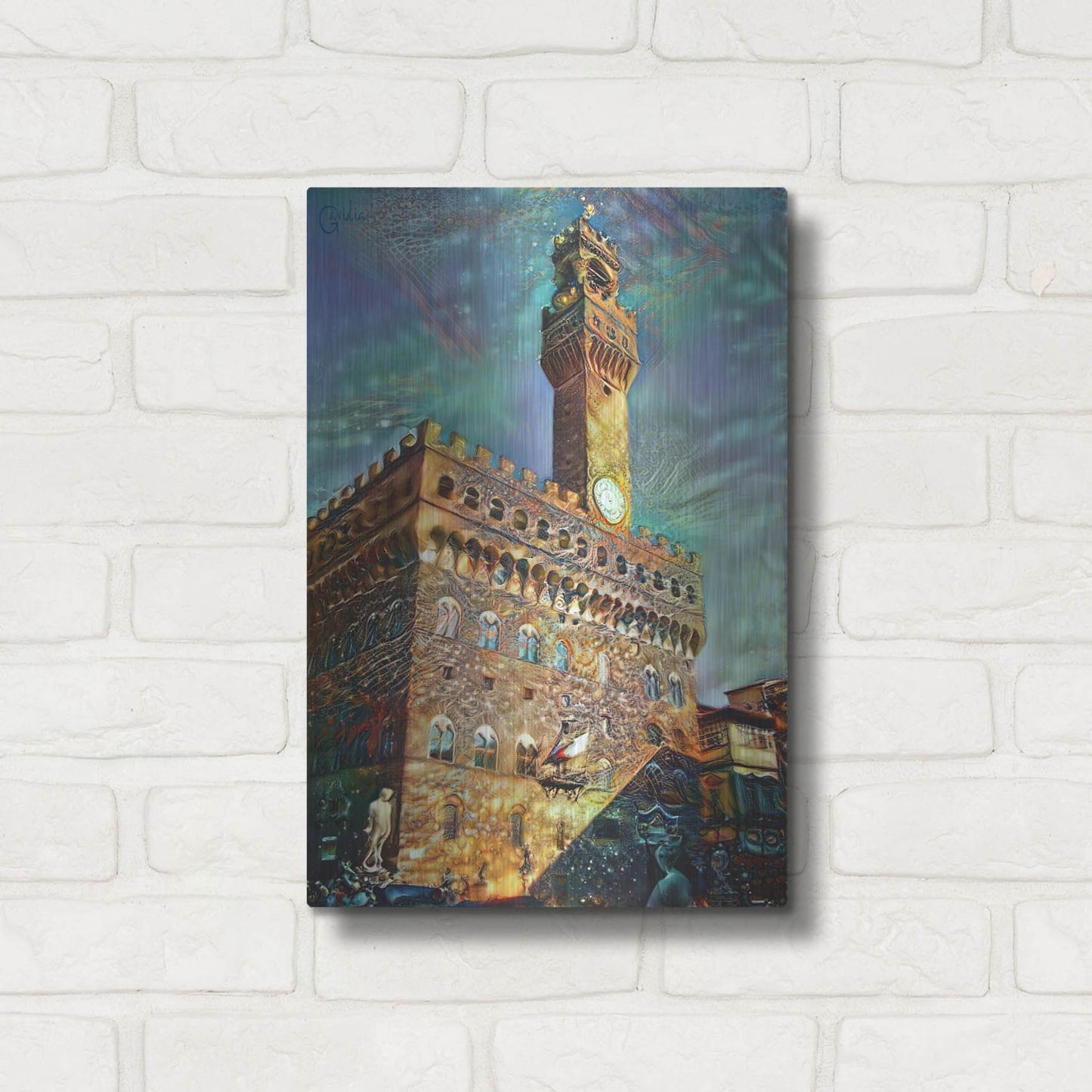 Luxe Metal Art 'Florence Italy Palazzo Vecchio' by Pedro Gavidia, Metal Wall Art,12x16