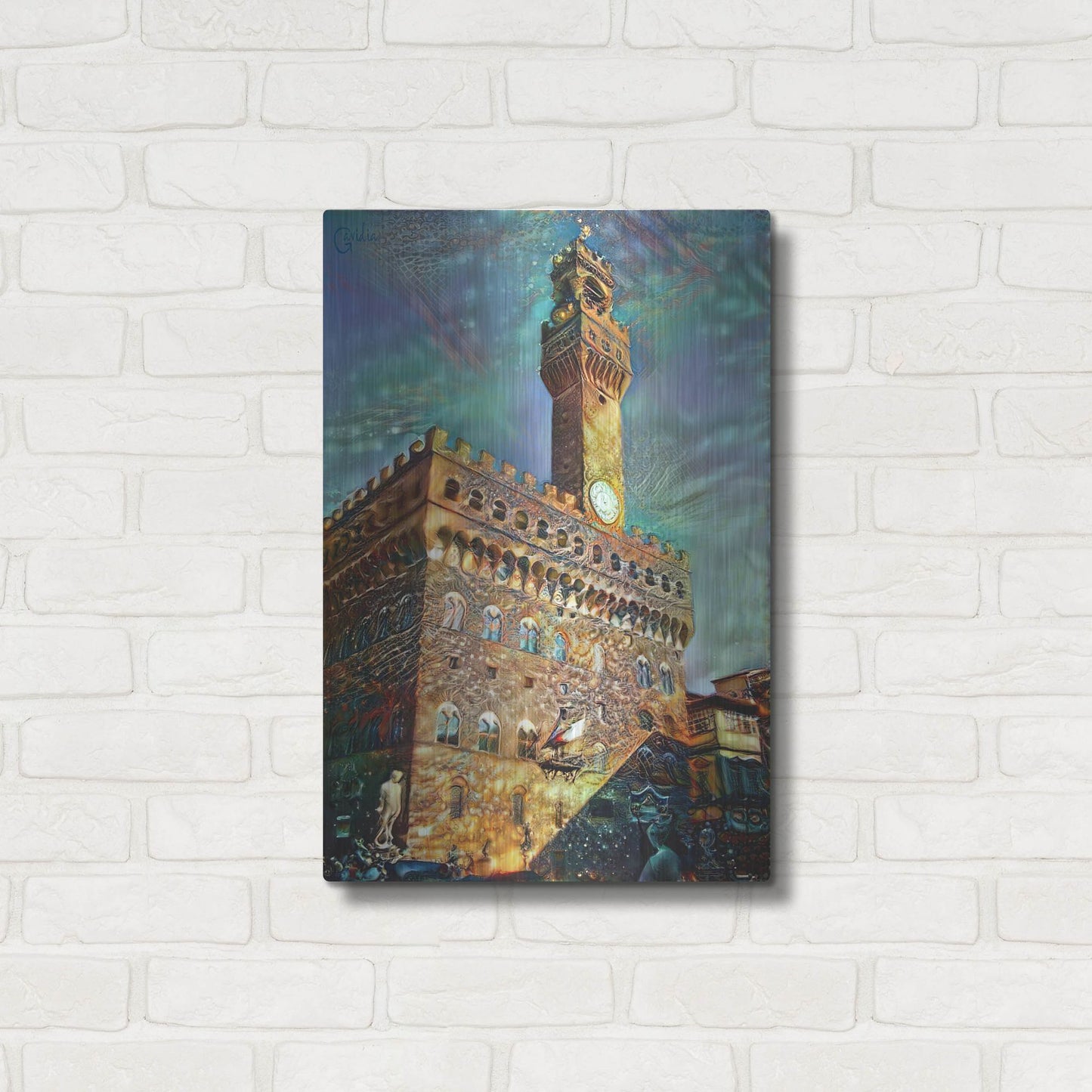 Luxe Metal Art 'Florence Italy Palazzo Vecchio' by Pedro Gavidia, Metal Wall Art,16x24