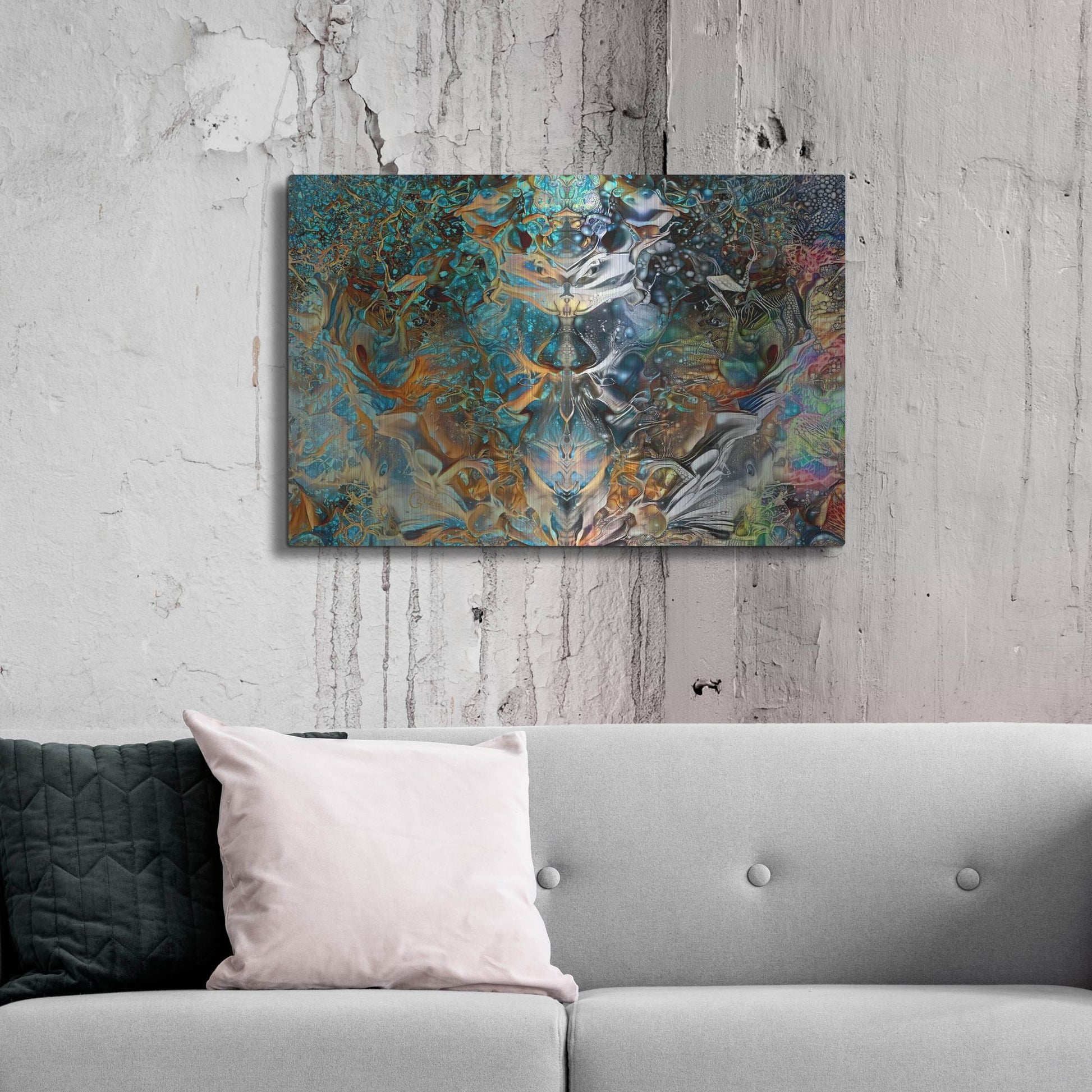 Luxe Metal Art 'Jade Mask' by Pedro Gavidia, Metal Wall Art,36x24